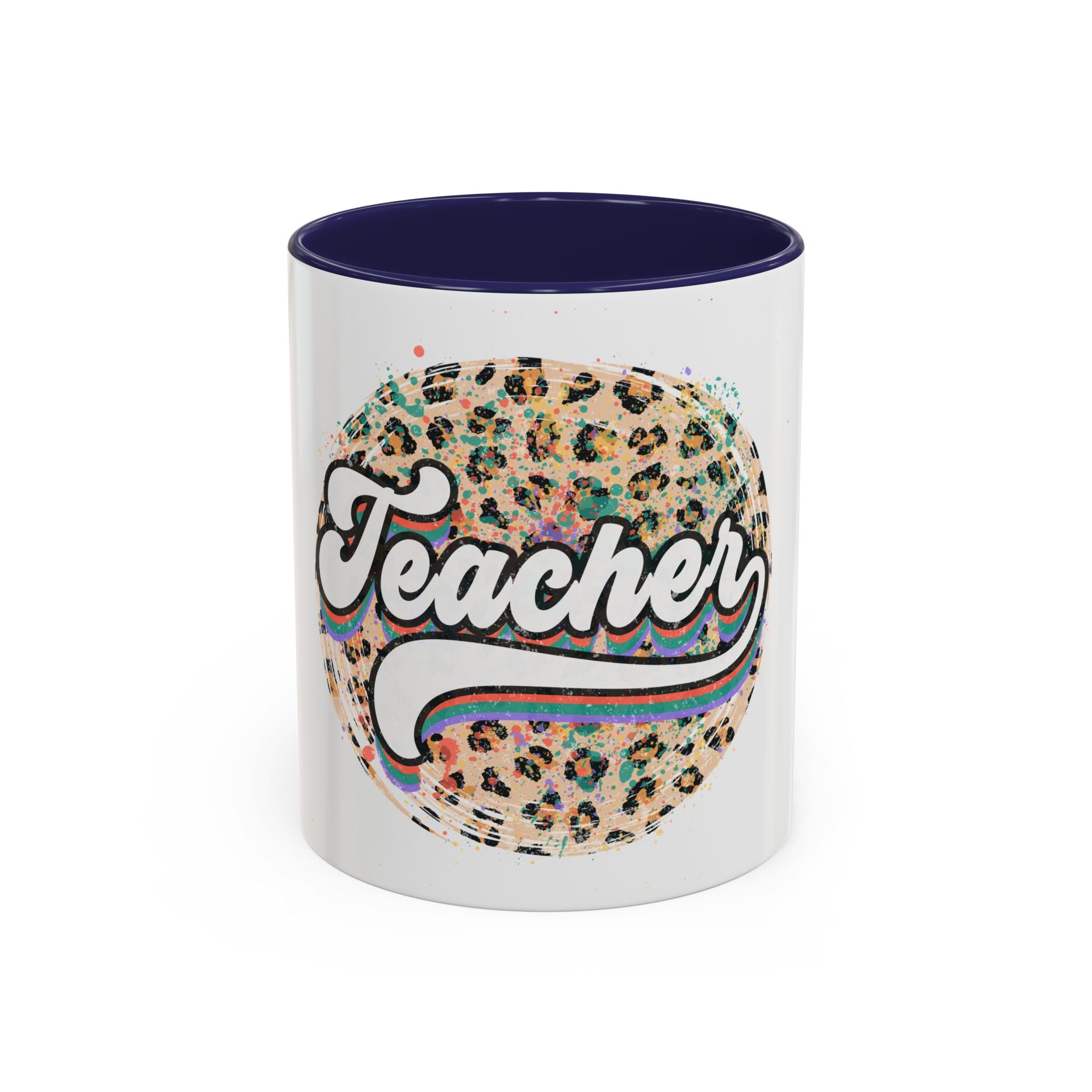 Teacher Leopard Print Accent Coffee Mug – Retro Script Teacher Gift (11/15oz)