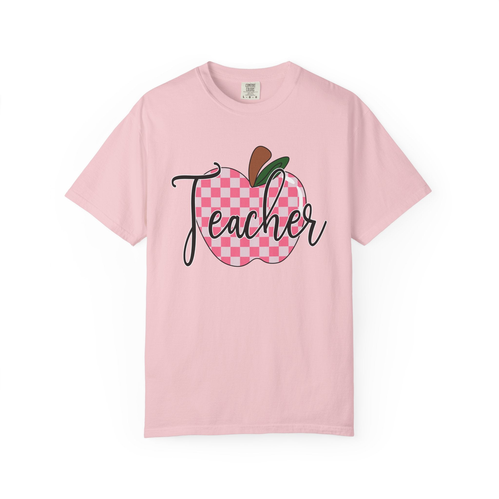 Teacher Apple T-Shirt — Pink Checkered Apple Teacher Tee
