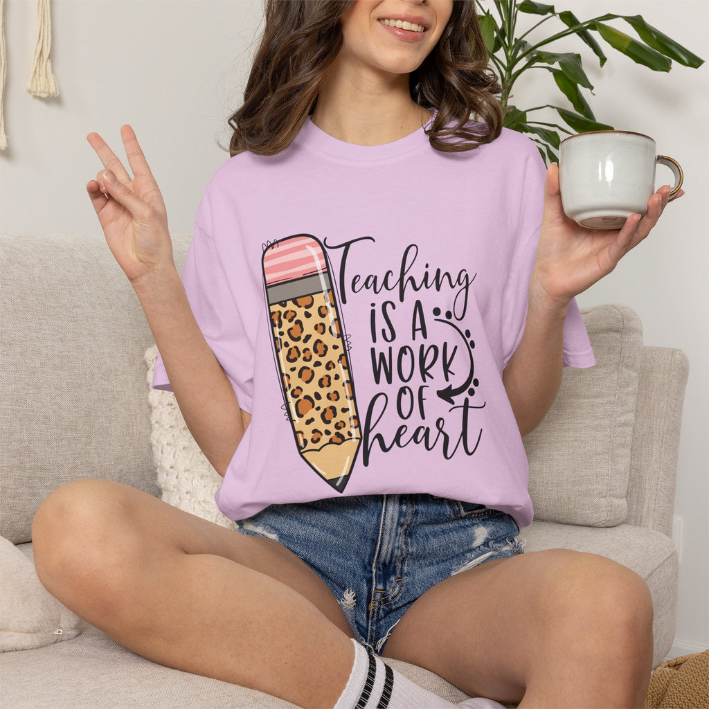 Teaching Is a Work of Heart Leopard Pencil T-Shirt — Teacher Appreciation Gift