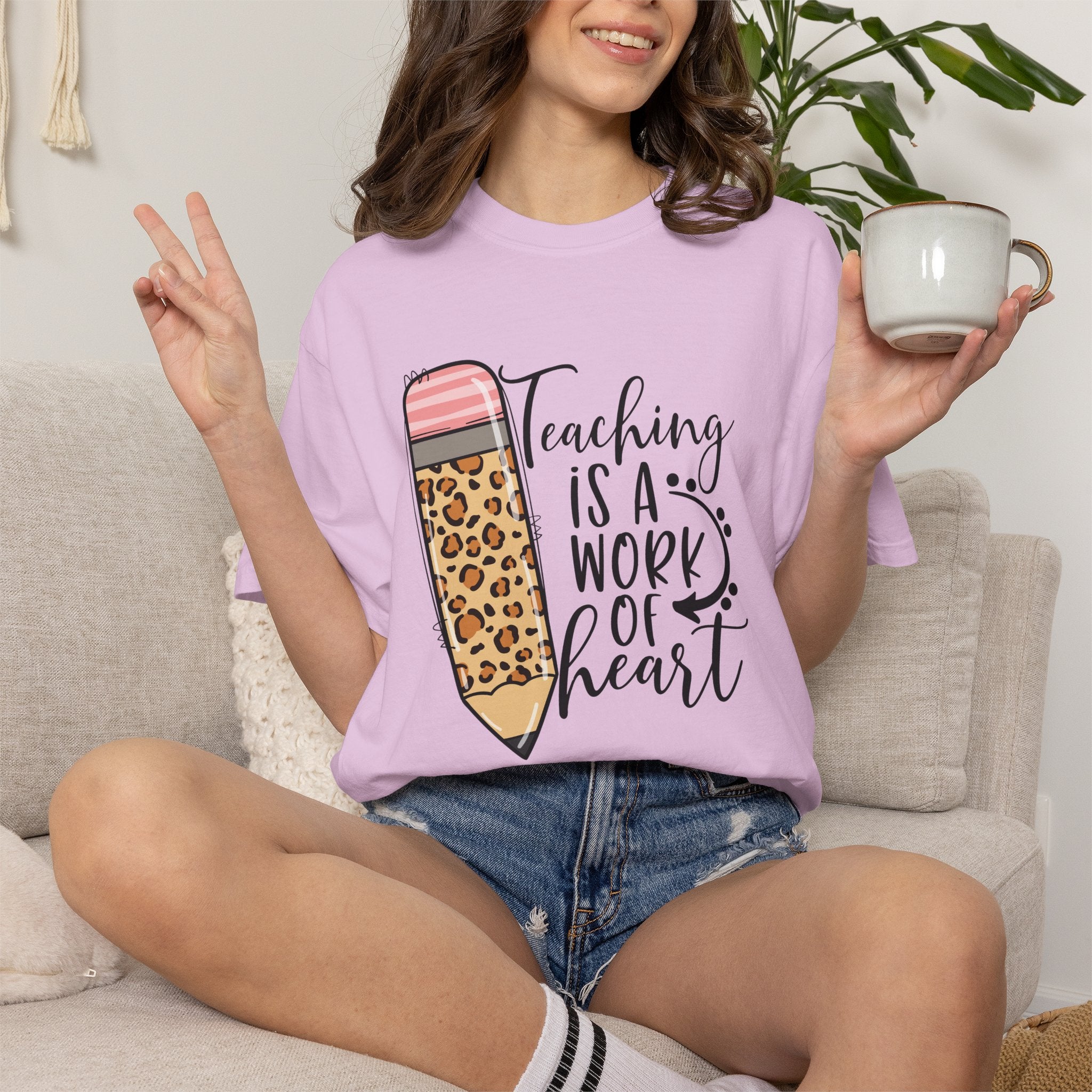 Teaching Is a Work of Heart Leopard Pencil T-Shirt — Teacher Appreciation Gift