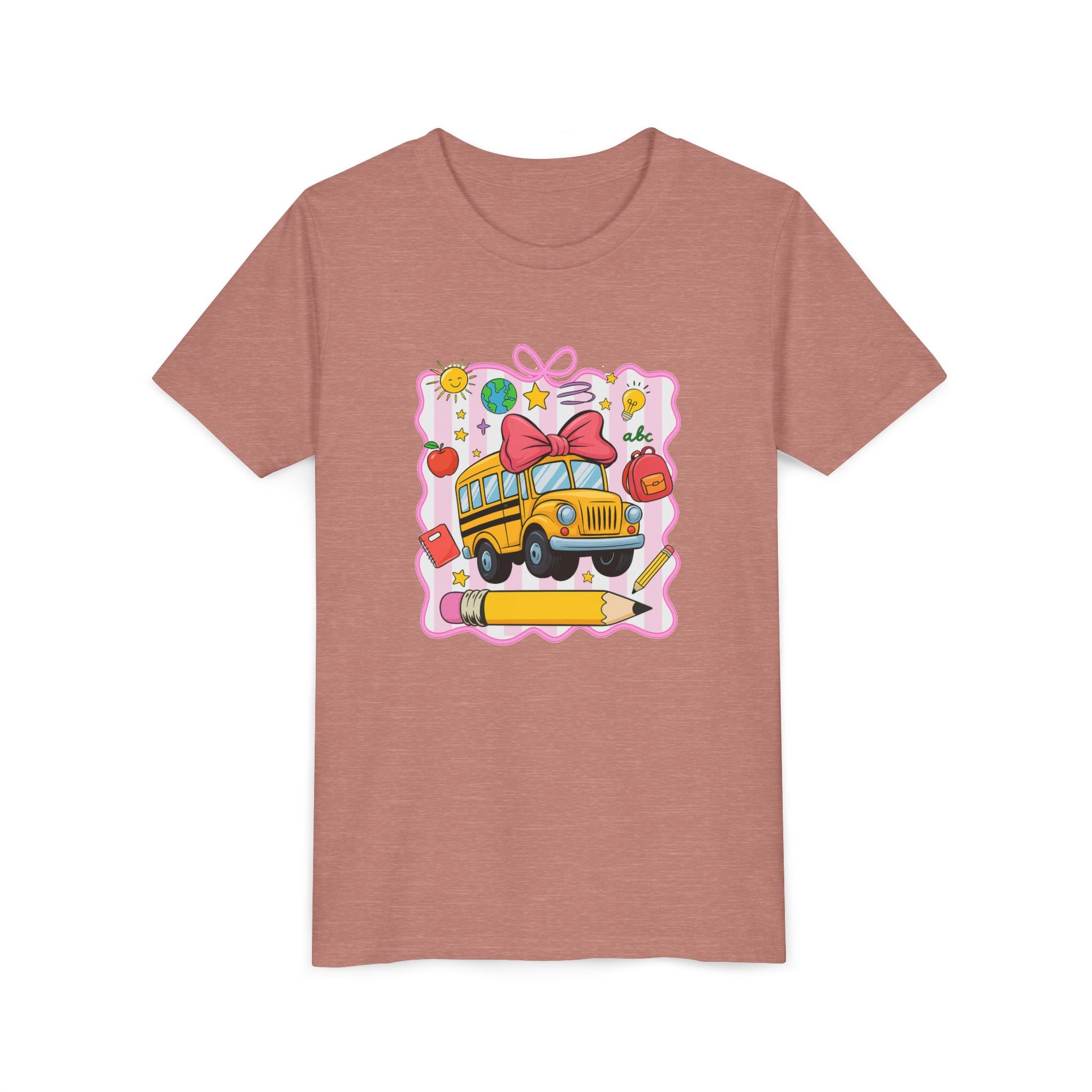 Youth Tee — Cute School Bus Back to School Kids Shirt (Pencil, Apple, Sun)