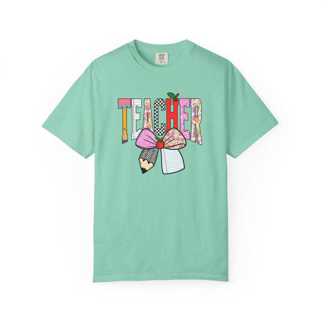 Teacher Graphic T-Shirt — Colorful Pencil & Bow Design