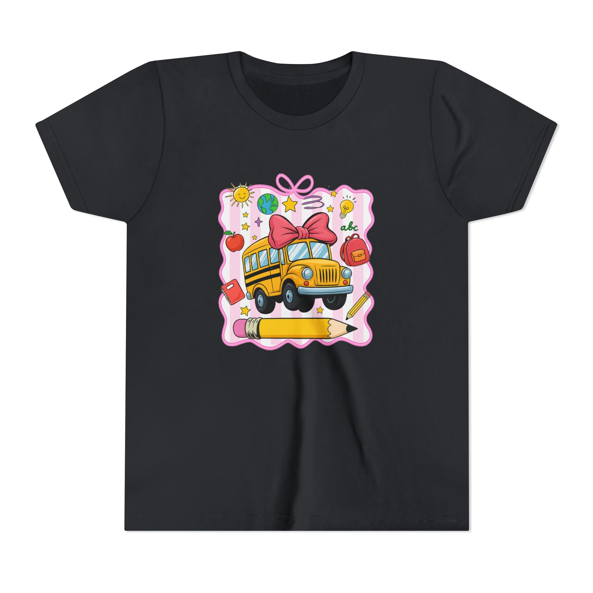 Youth Tee — Cute School Bus Back to School Kids Shirt (Pencil, Apple, Sun)