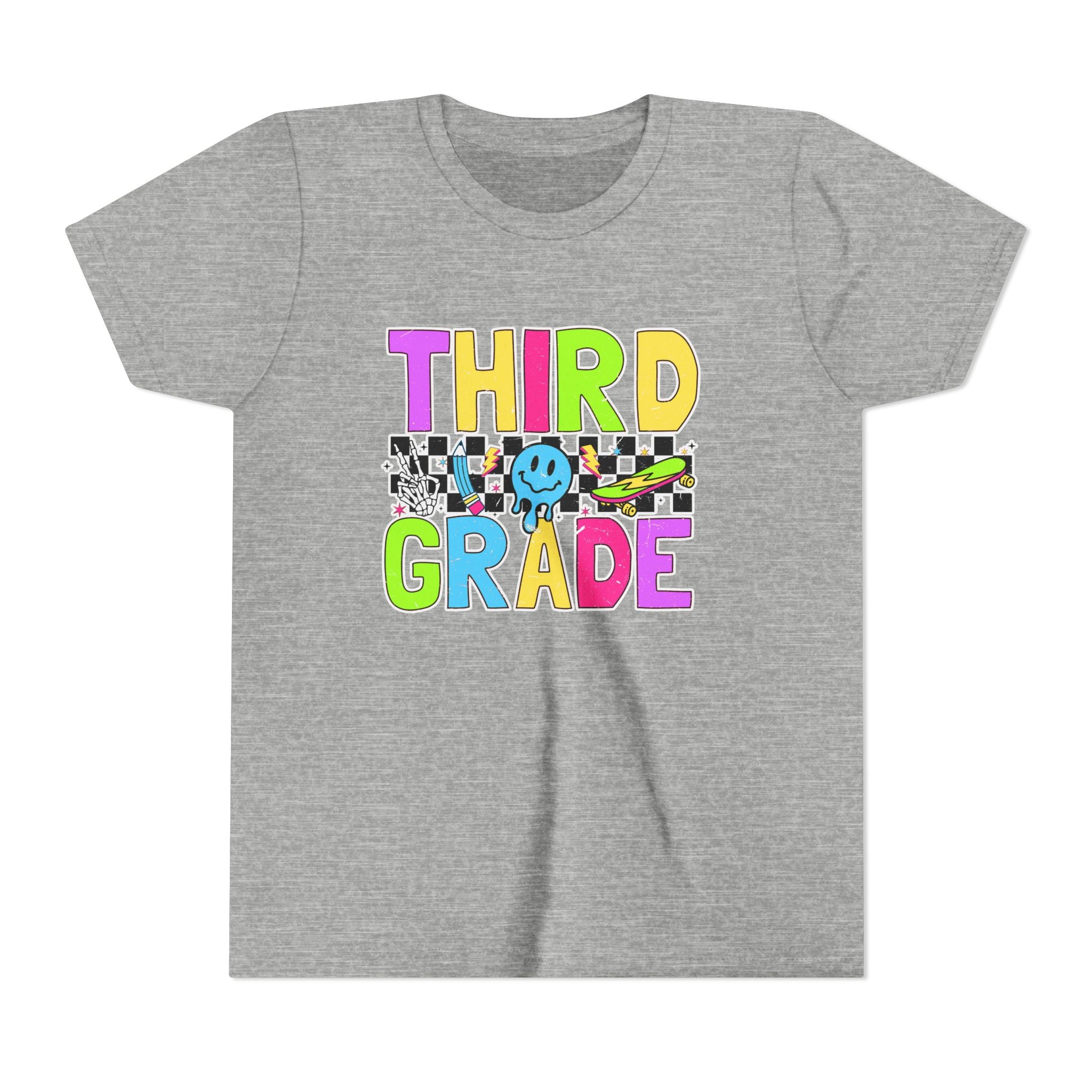 Third Grade Youth T‑Shirt — Colorful Checkerboard Smileback School Tee