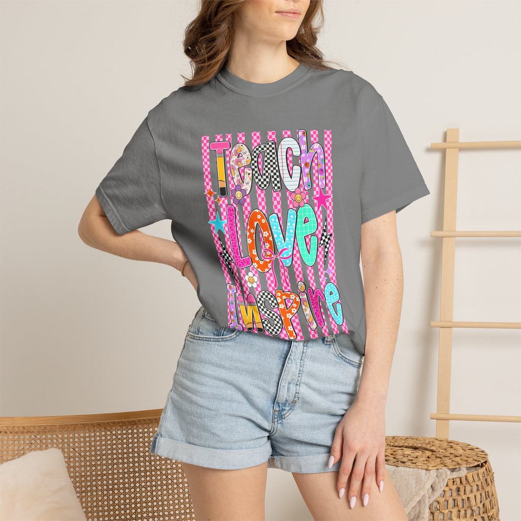 Teach Love Inspire T-Shirt — Colorful Positive Teacher Appreciation Tee