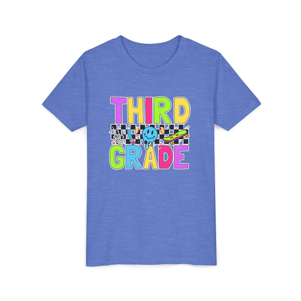 Third Grade Youth T‑Shirt — Colorful Checkerboard Smileback School Tee