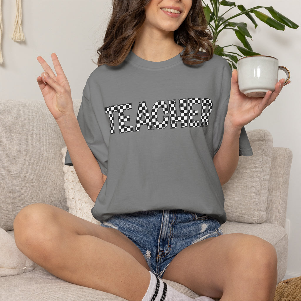 Teacher Checkerboard Graphic Tee — Fun Back-to-School Gift for Educators