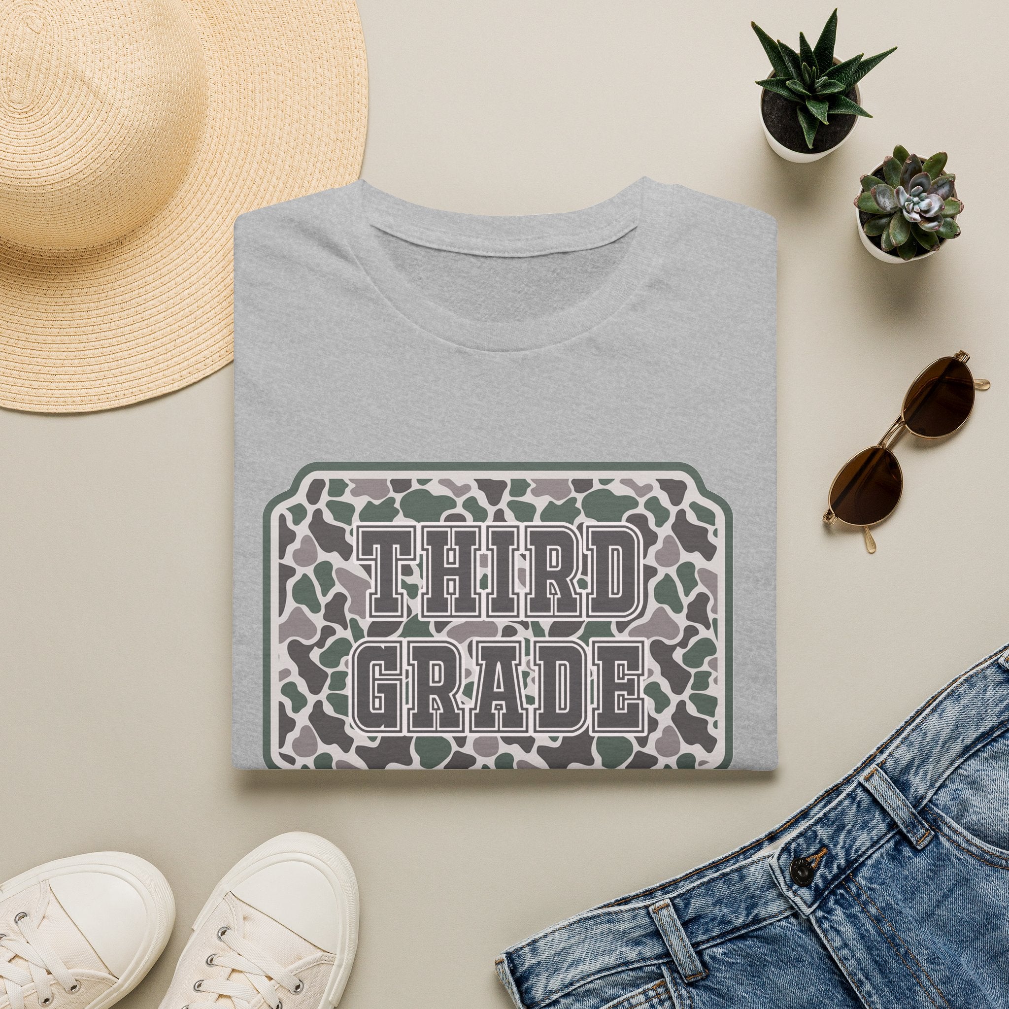 Third Grade Camo T-Shirt — "Third Grade" School Teacher & Student Tee