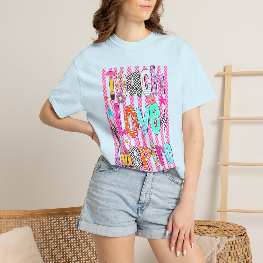 Teach Love Inspire T-Shirt — Colorful Positive Teacher Appreciation Tee