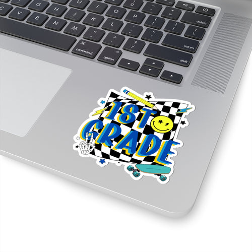 1st Grade Skateboard Smile Sticker — Back-to-School Kiss-Cut Decal