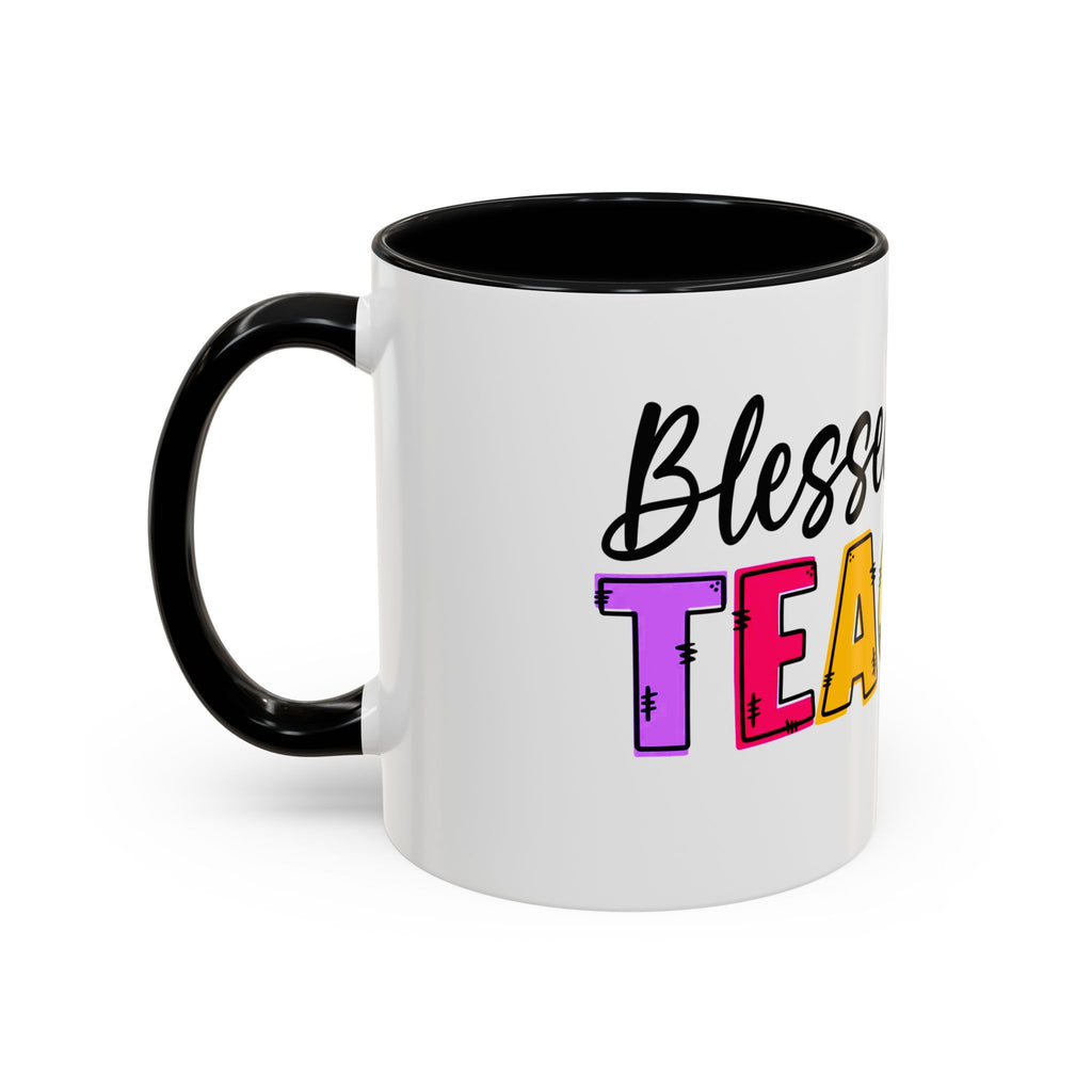 Blessed Teacher Accent Coffee Mug – Colorful Apple Design (11/15oz)