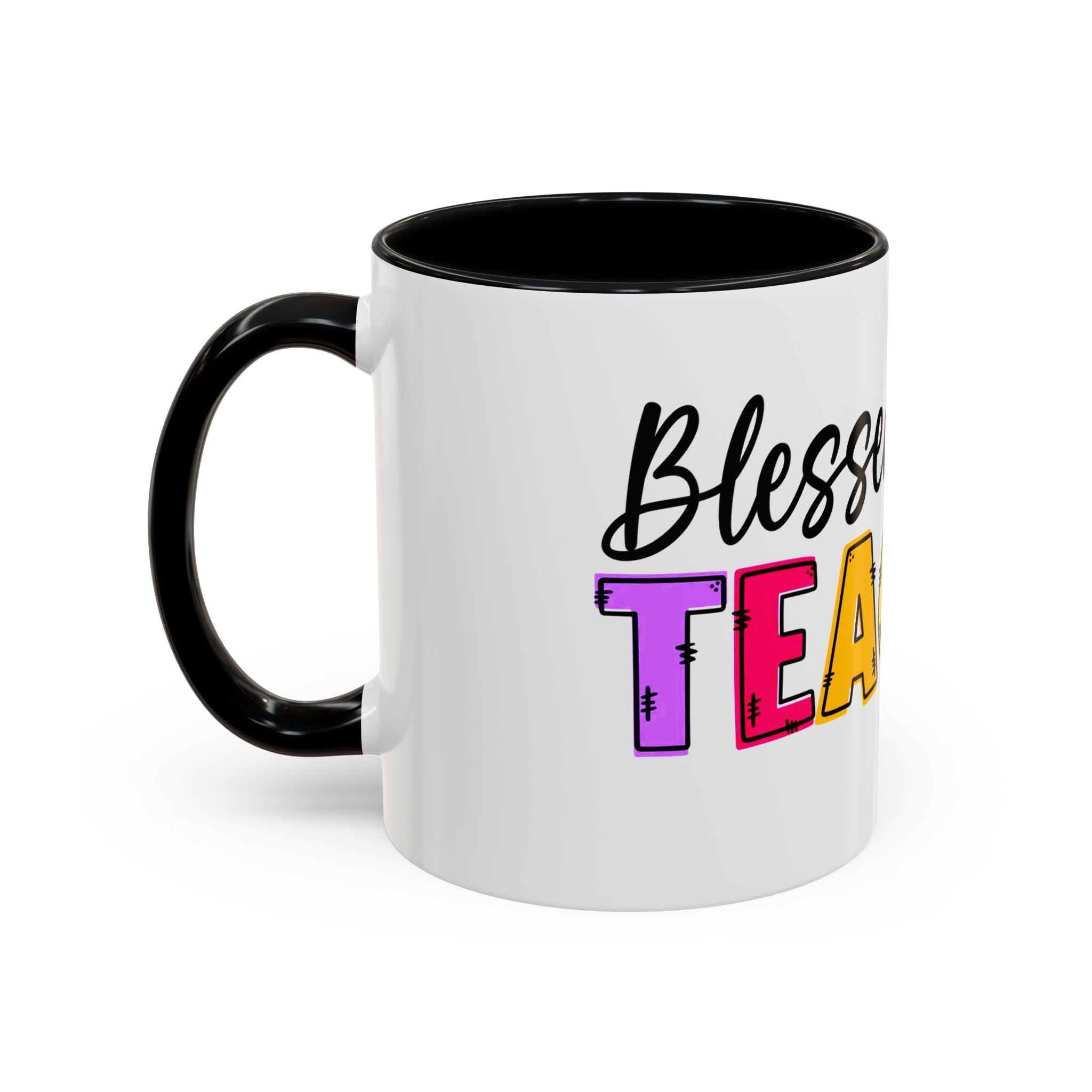 Blessed Teacher Accent Coffee Mug – Colorful Apple Design (11/15oz)