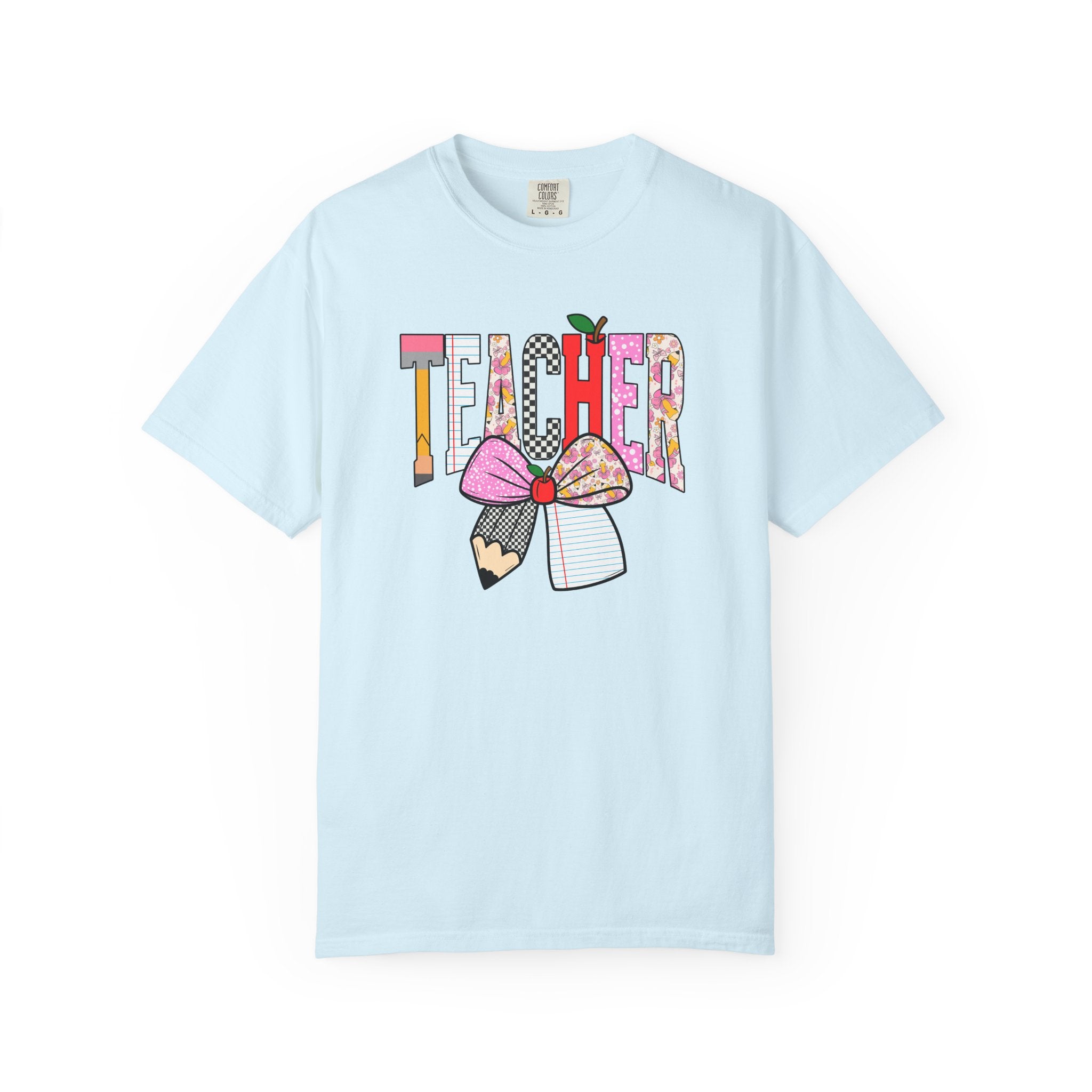 Teacher Graphic T-Shirt — Colorful Pencil & Bow Design