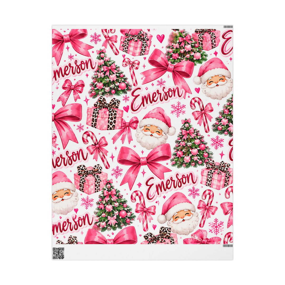Personalized Christmas Wrapping Paper with Santa, Trees & Bows
