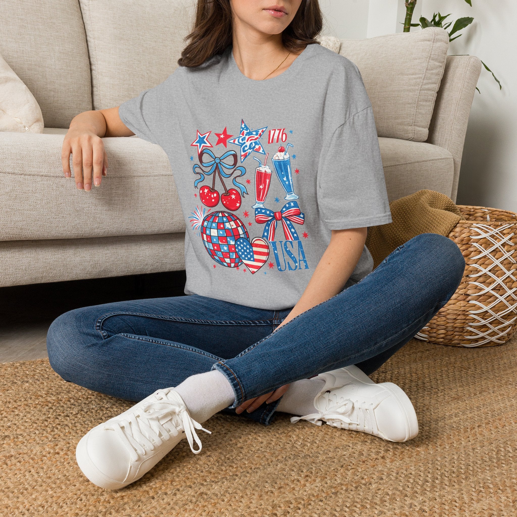 Patriotic 4th of July T-Shirt — USA 1776 Red White Blue Cherry & Soda Design