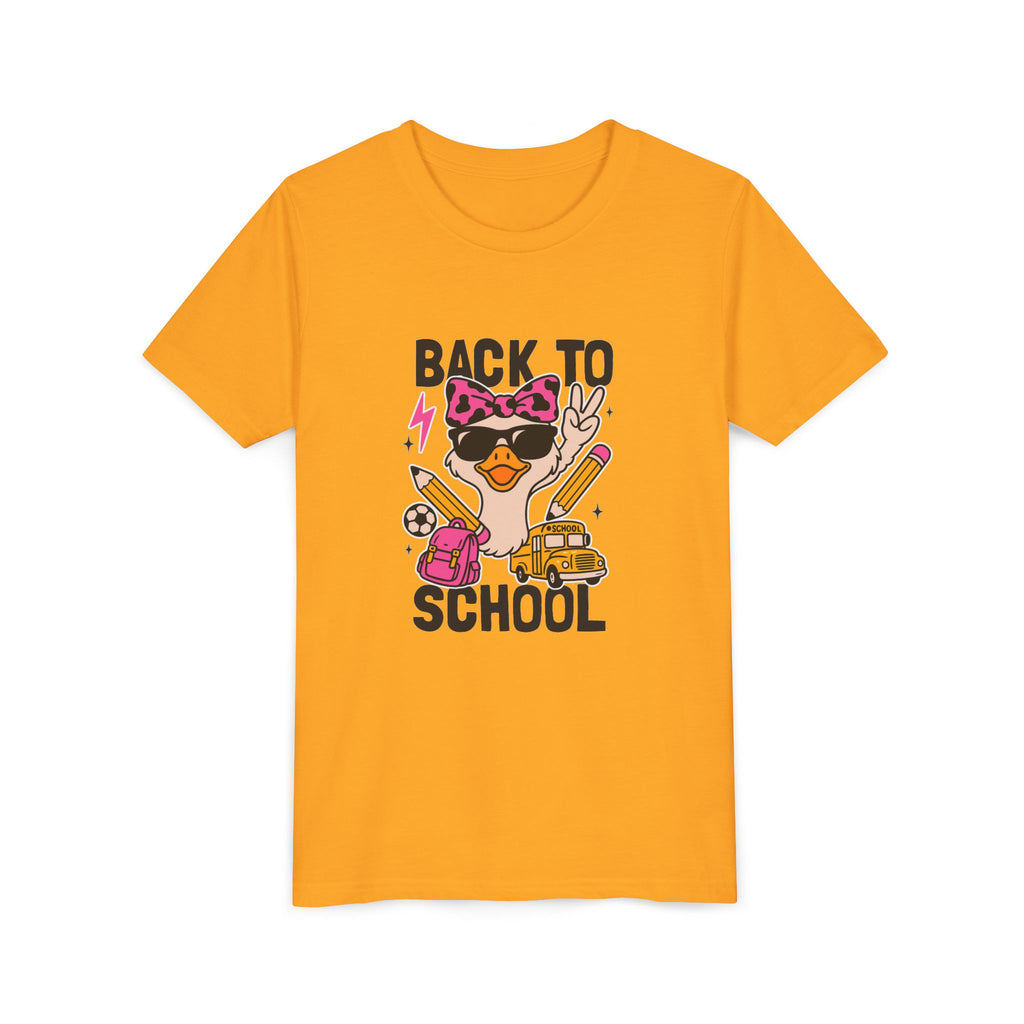 Back to School Kids Tee — Cute Duck with Backpack & School Supplies