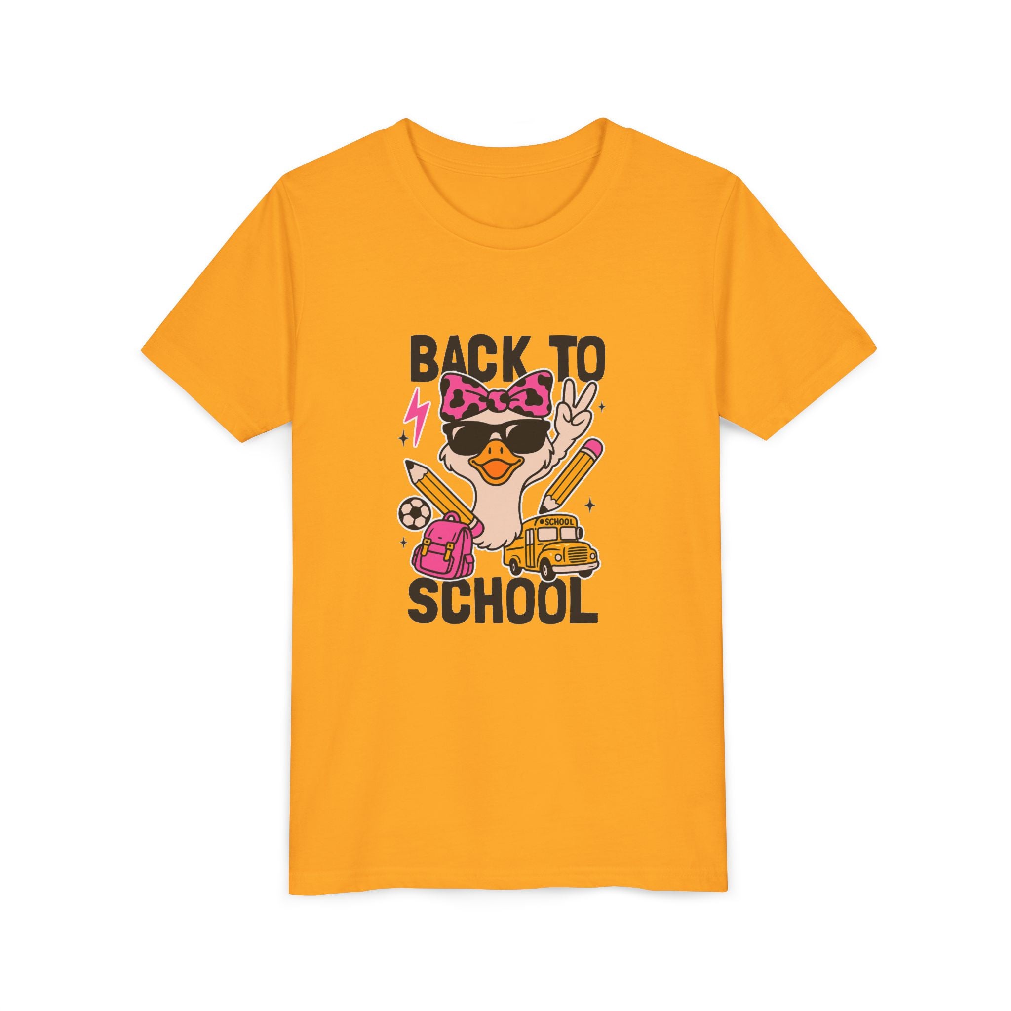 Back to School Kids Tee — Cute Duck with Backpack & School Supplies