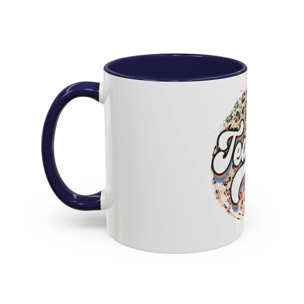 Teacher Leopard Print Accent Coffee Mug – Retro Script Teacher Gift (11/15oz)