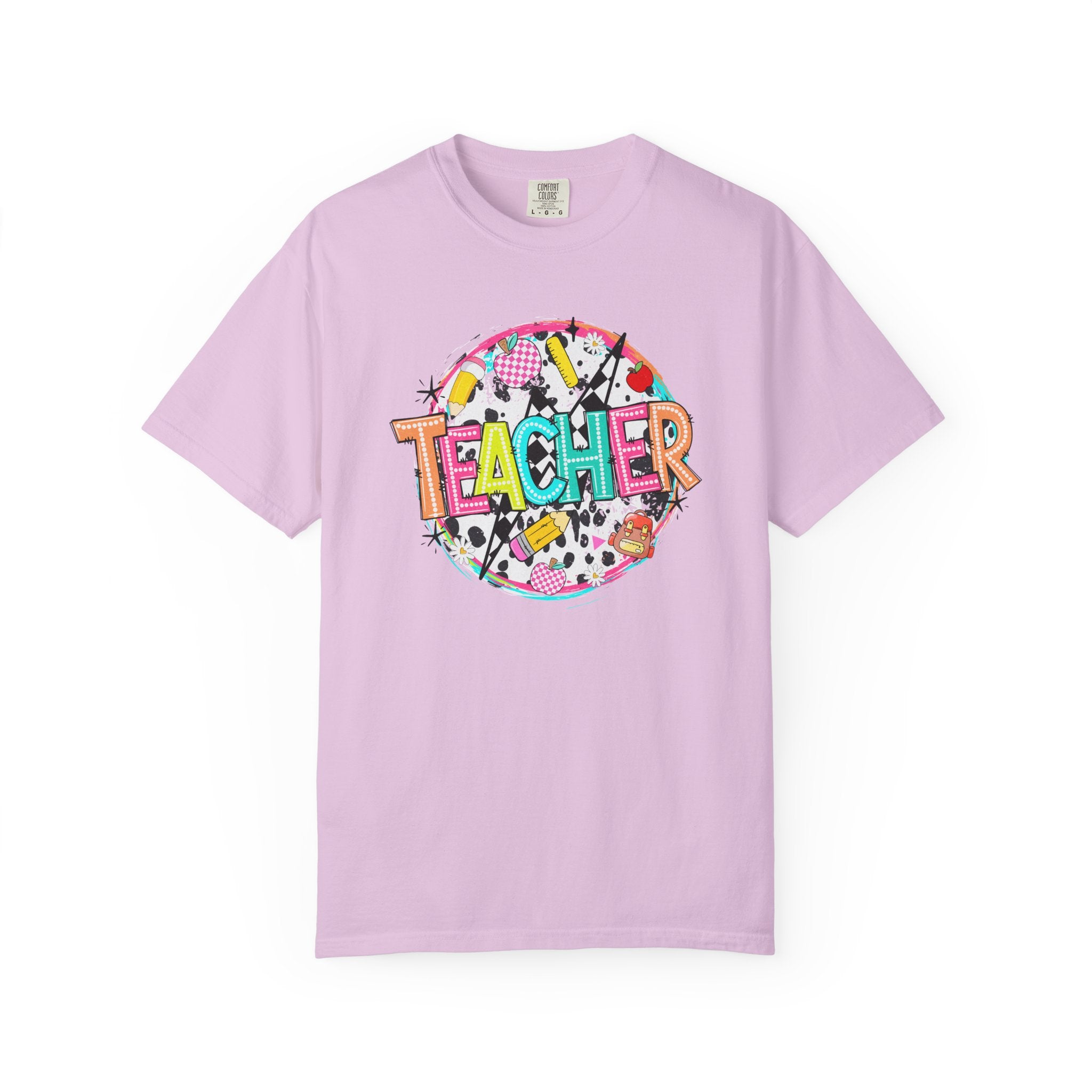 Teacher Graphic T-Shirt — Colorful School Supplies Design