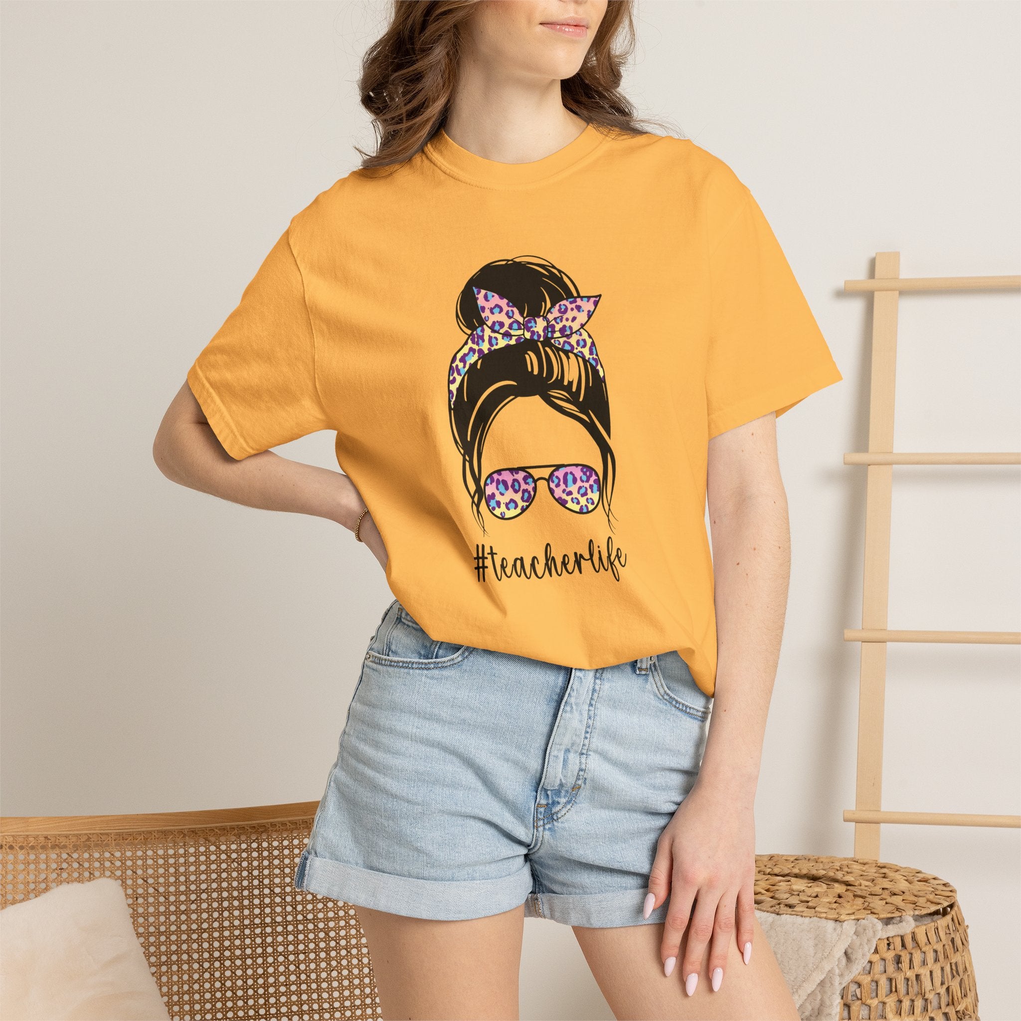 Teacher Life Floral Messy Bun T-Shirt