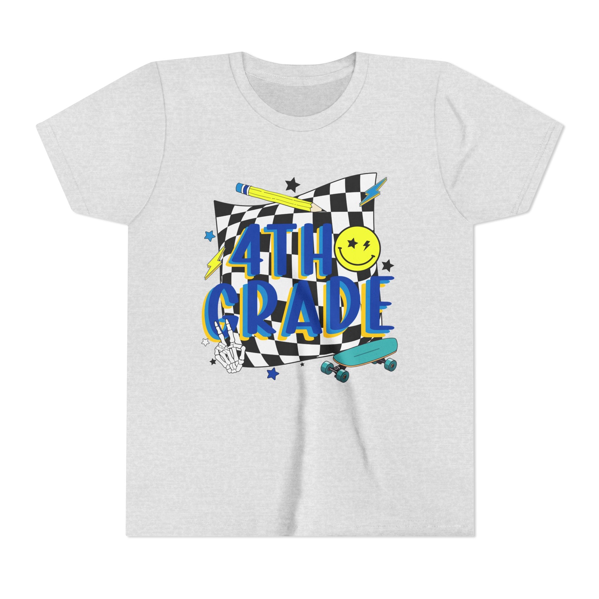 4th Grade Youth Tee — Retro Skateboard Smiley Back-to-School Shirt