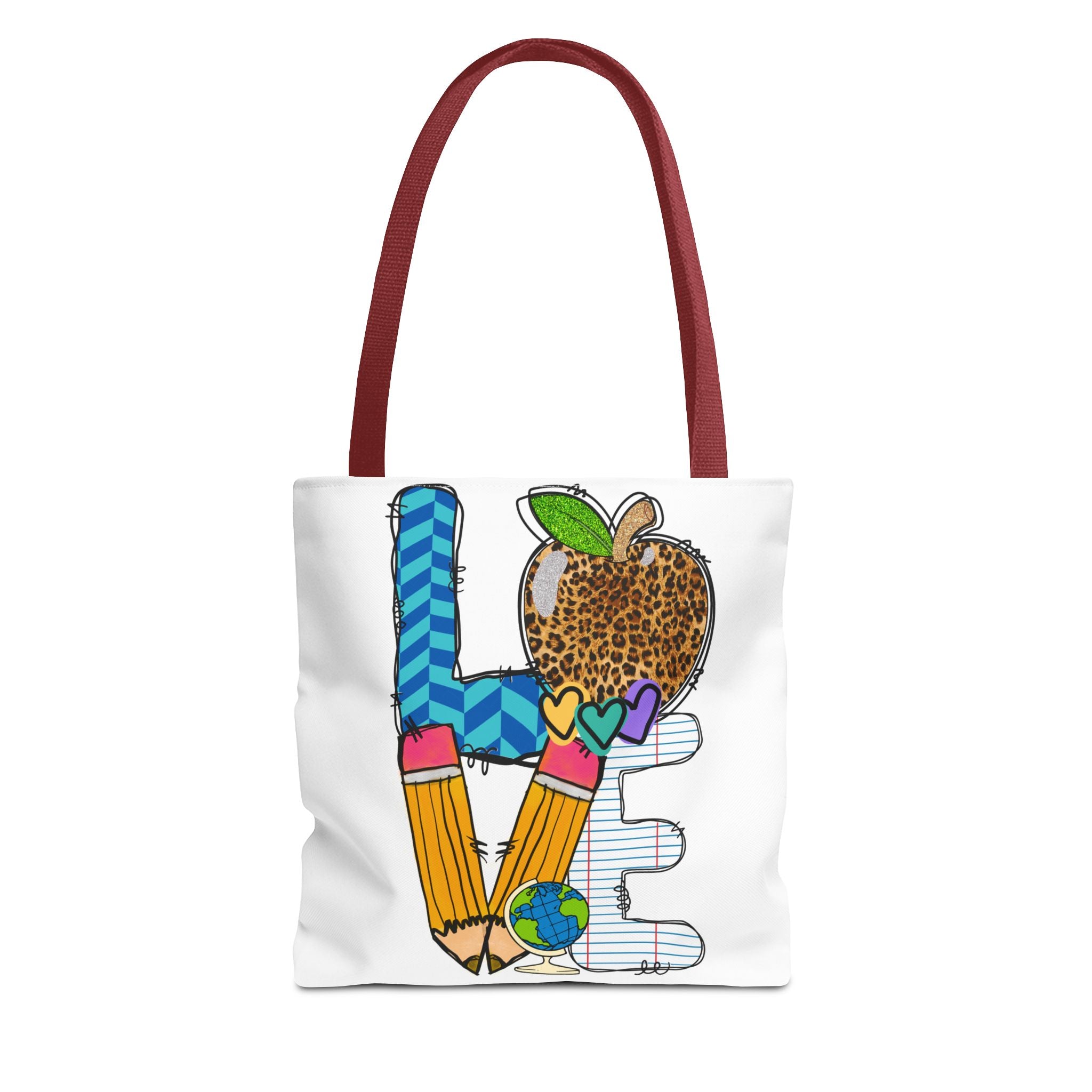 Love Teacher Tote Bag — Colorful School Apple & Pencil AOP Tote