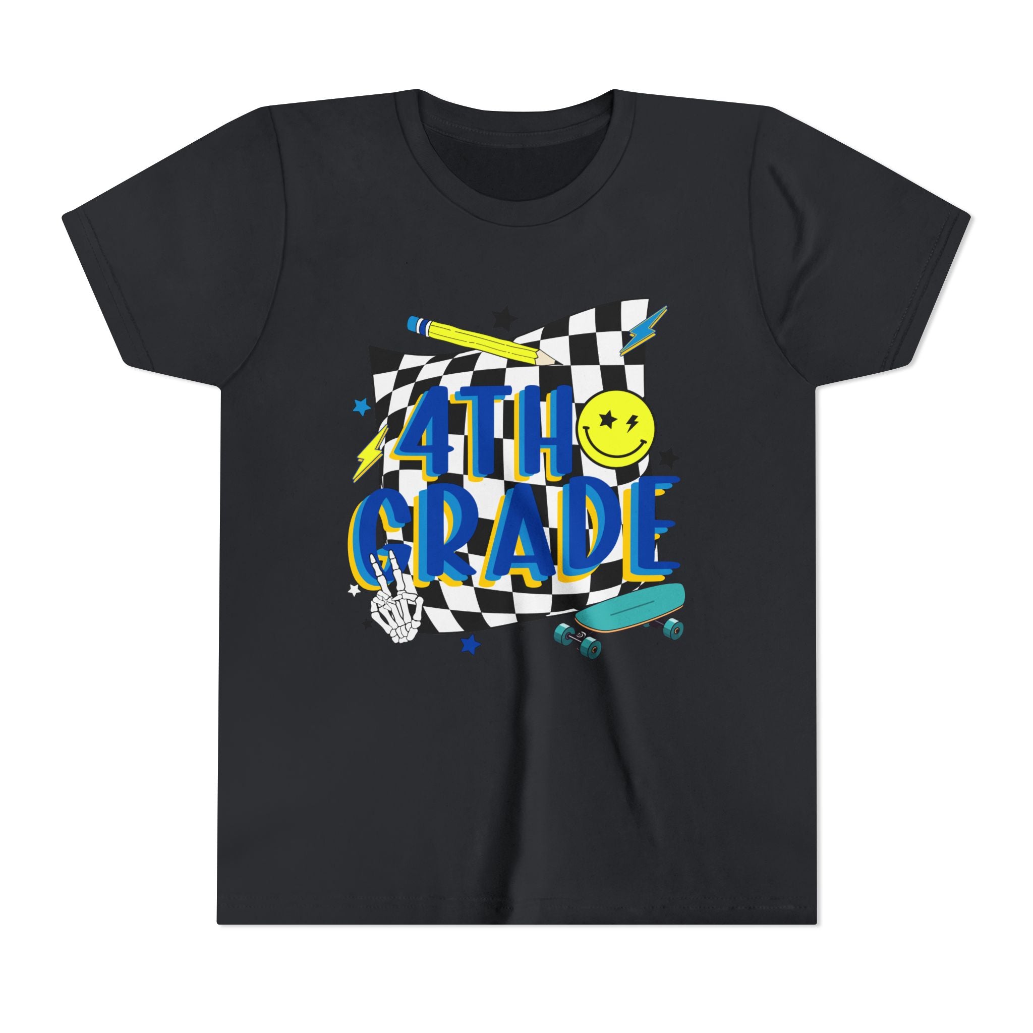 4th Grade Youth Tee — Retro Skateboard Smiley Back-to-School Shirt