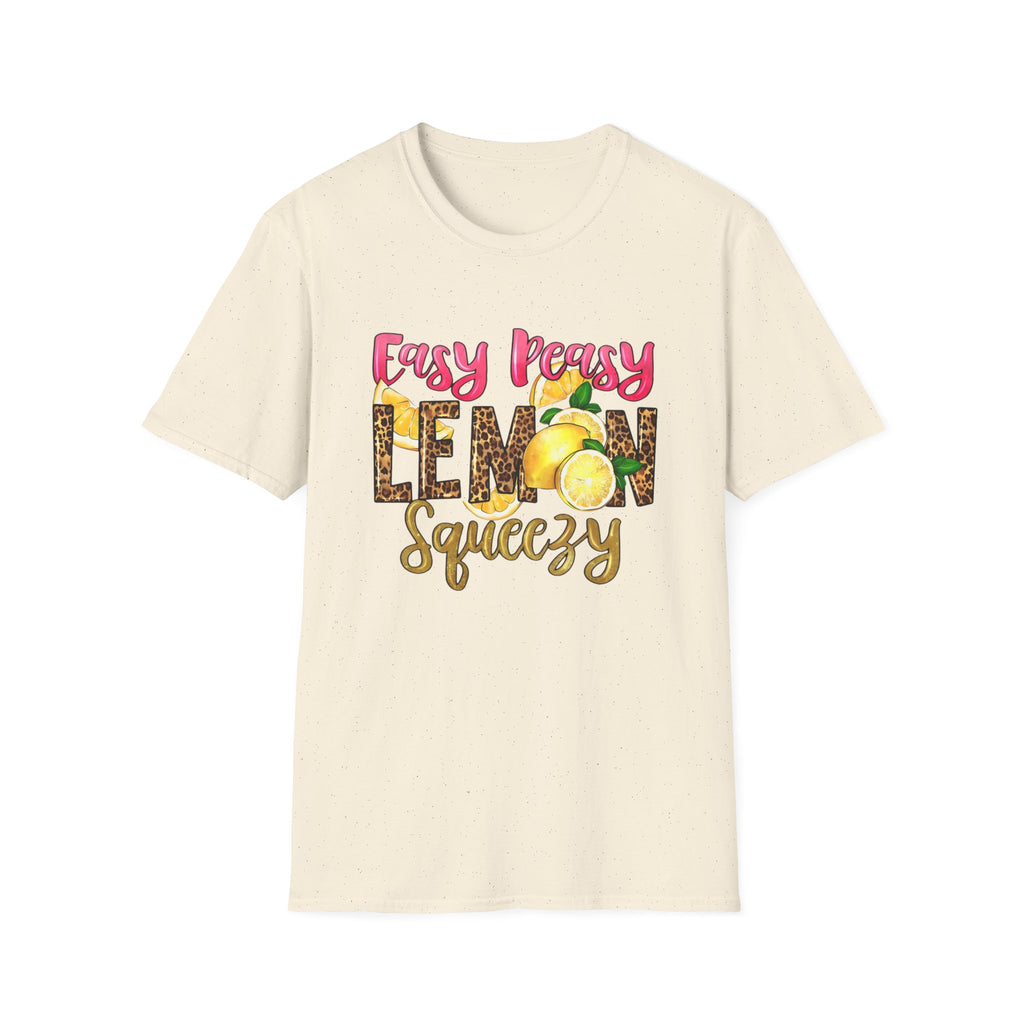 Easy Peasy Lemon Squeezy T-Shirt — Cute Lemon Graphic Tee with Leopard Print Accents