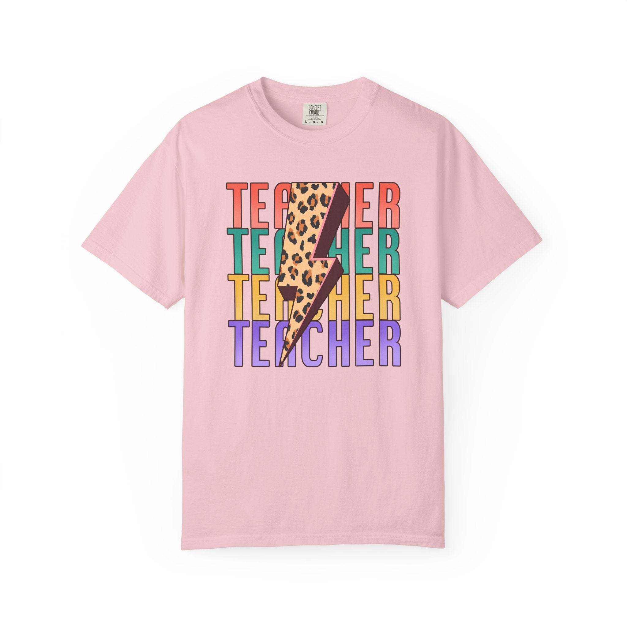 Teacher Lightning Bolt Leopard Print T‑Shirt — Colorful Retro Teacher Tee
