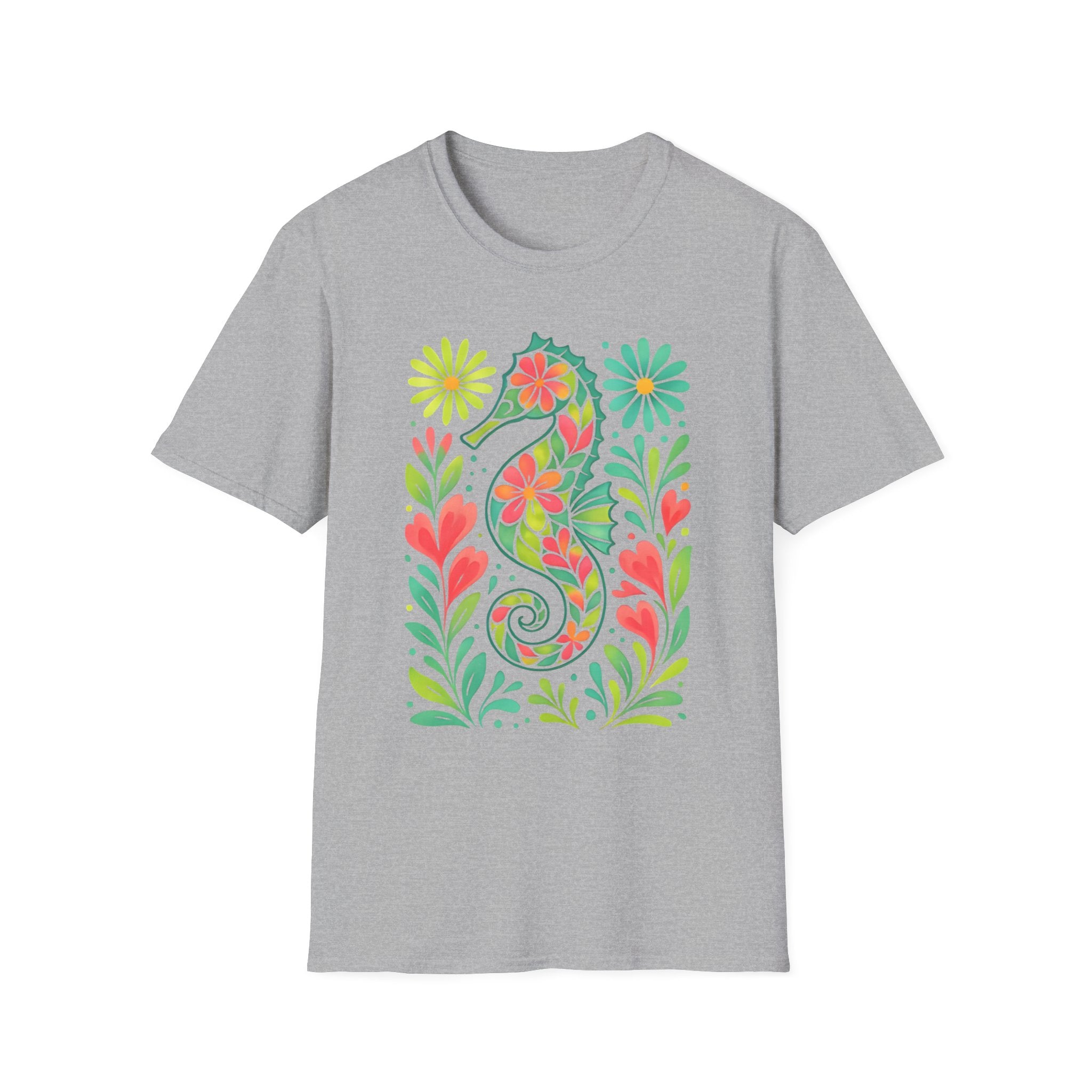 Floral Seahorse T-Shirt — Colorful Tropical Sea Life Tee
