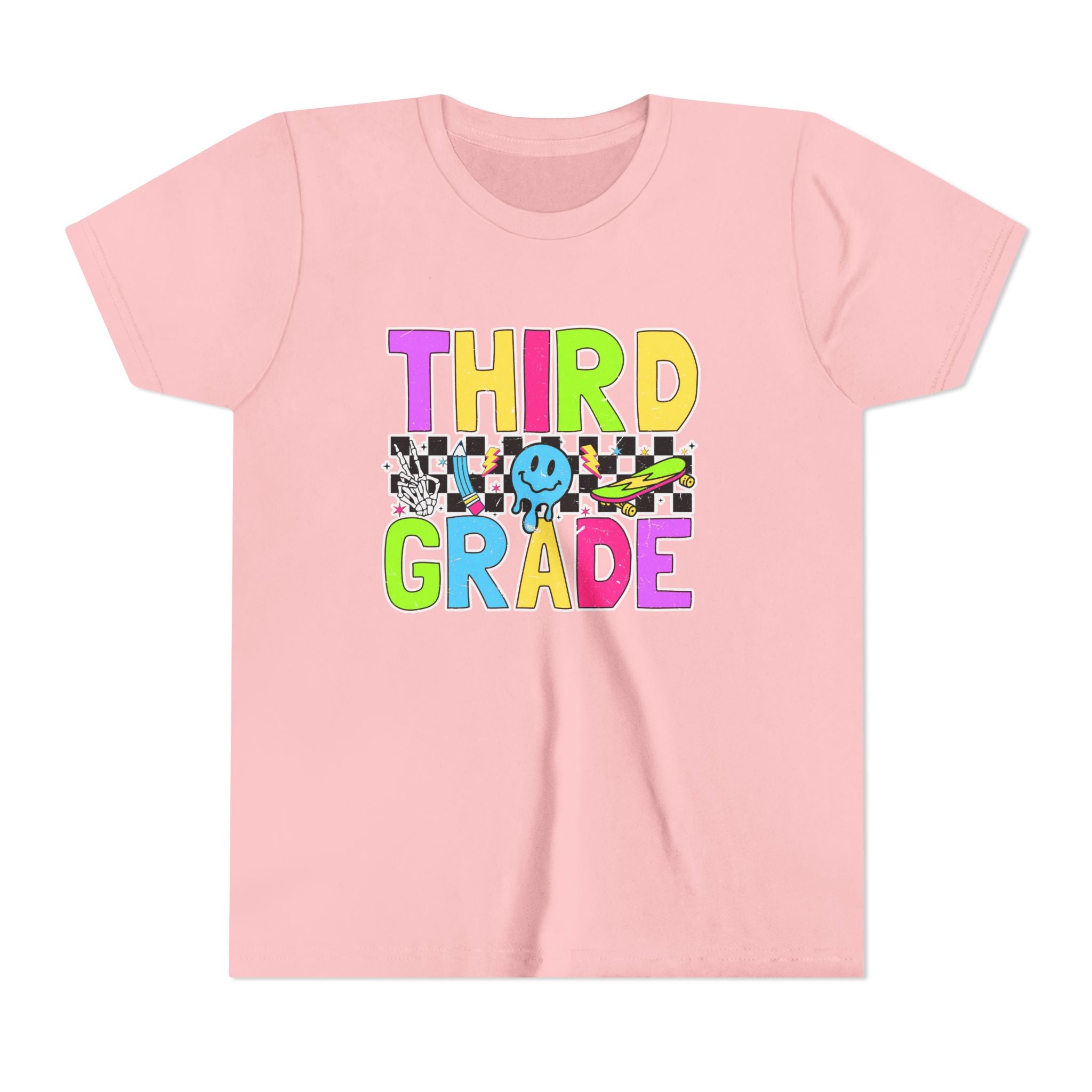 Third Grade Youth T‑Shirt — Colorful Checkerboard Smileback School Tee