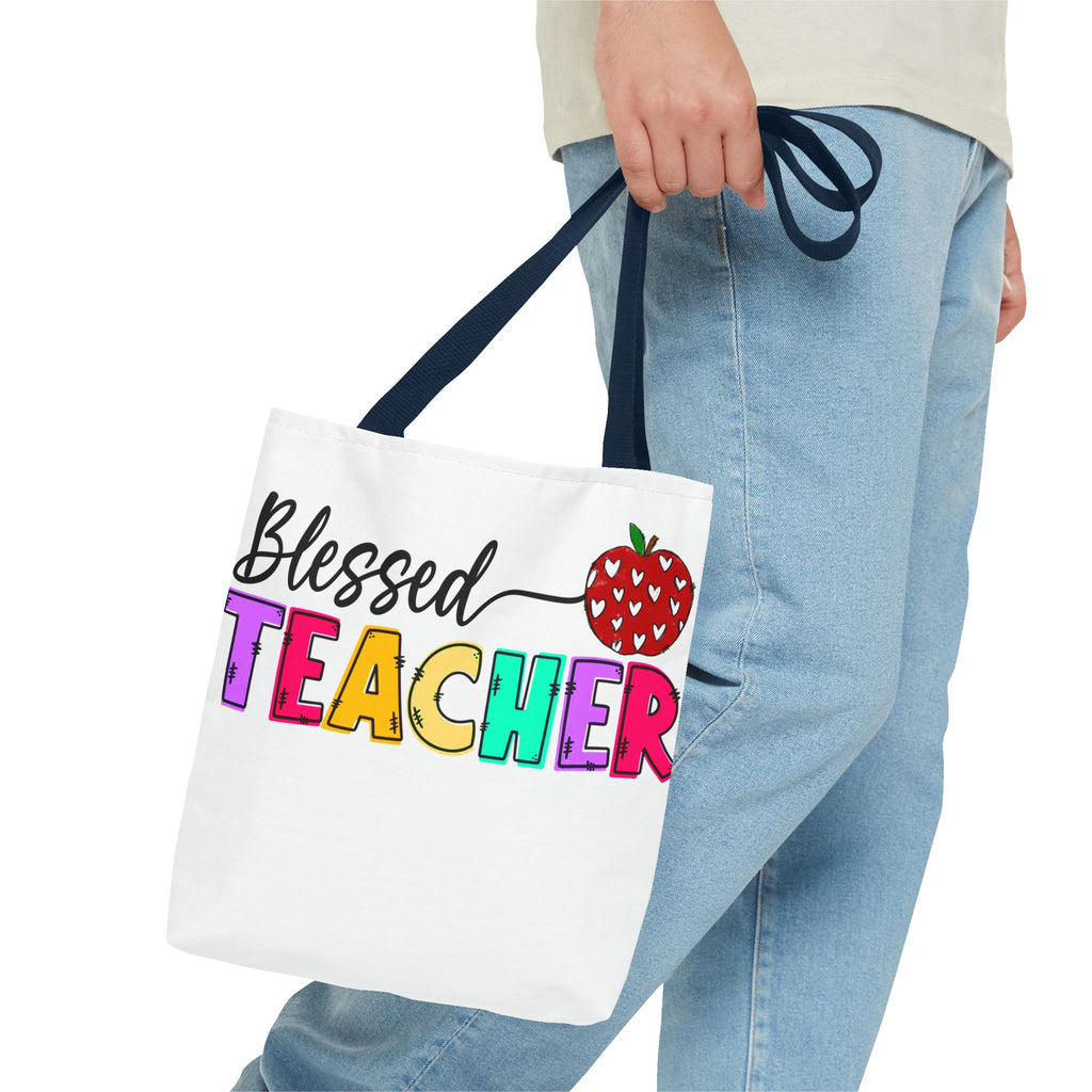 Blessed Teacher Tote Bag – Colorful Apple Teacher Appreciation Gift