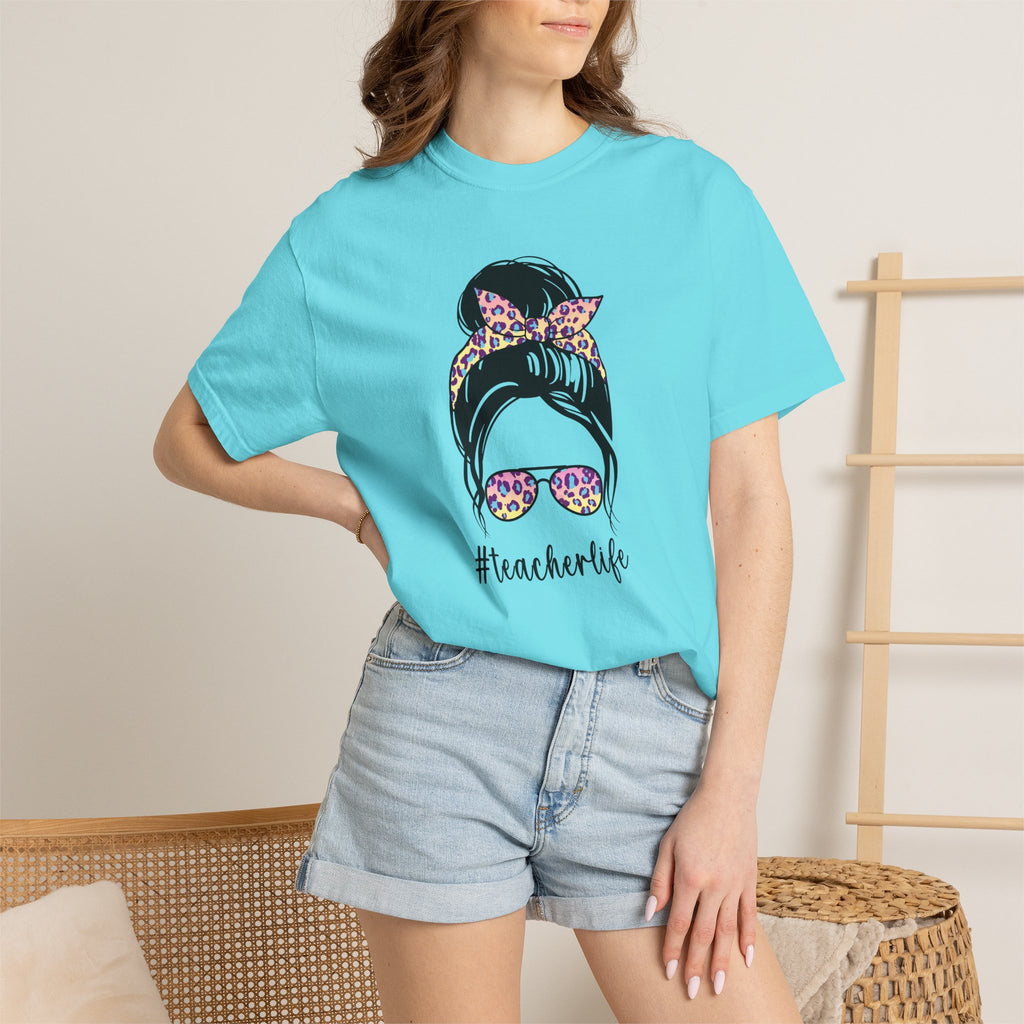Teacher Life Floral Messy Bun T-Shirt