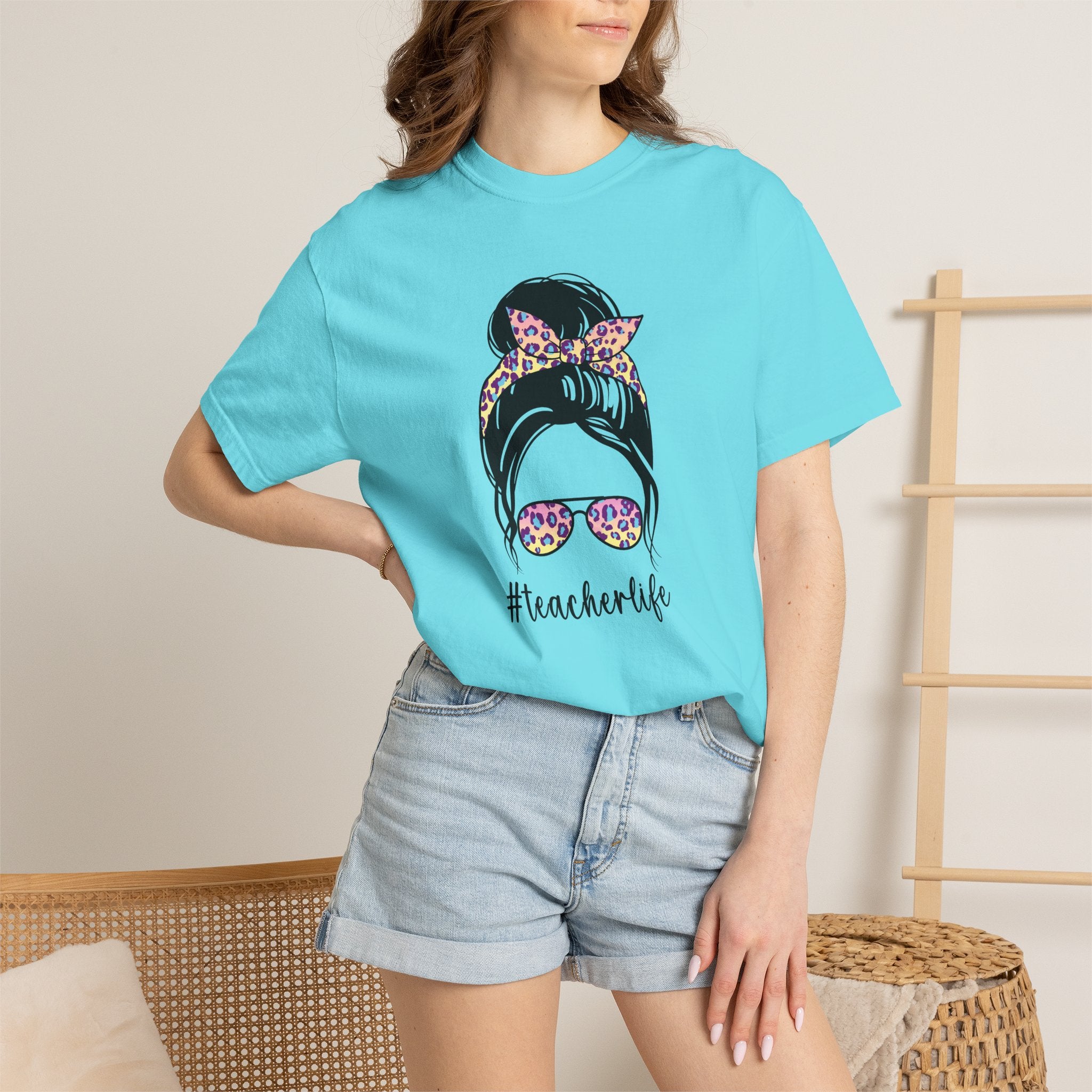 Teacher Life Floral Messy Bun T-Shirt