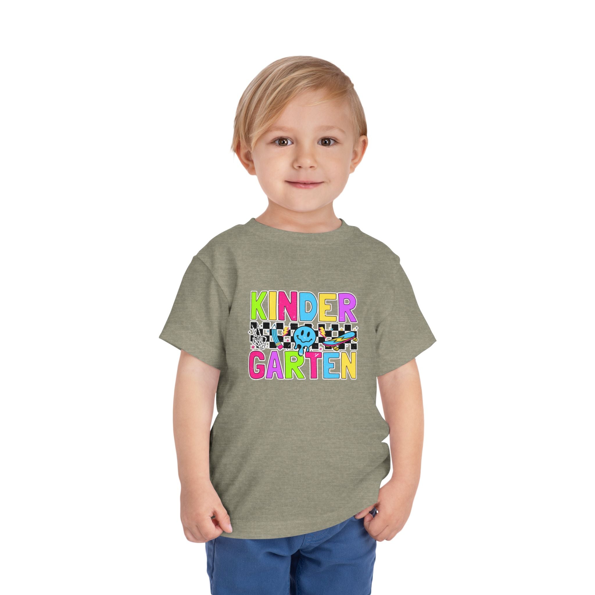 KinderGarten Toddler Tee - Colorful Checker Smiley Back-to-School Shirt