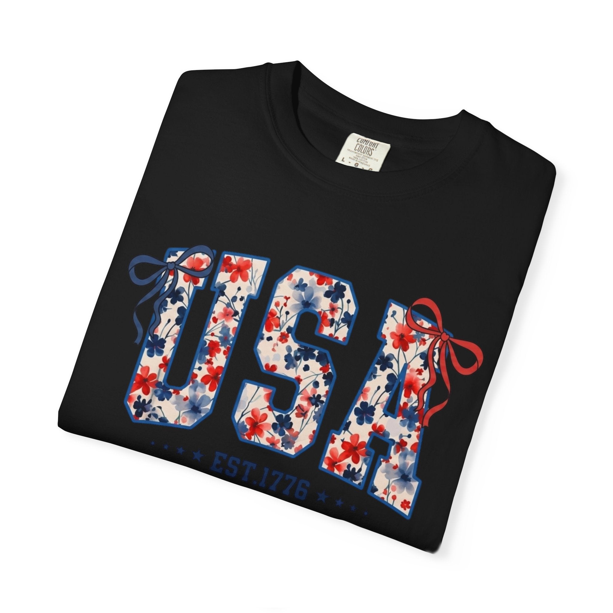 USA Floral Graphic T-Shirt — EST.1776 Patriotic Fourth of July Tee