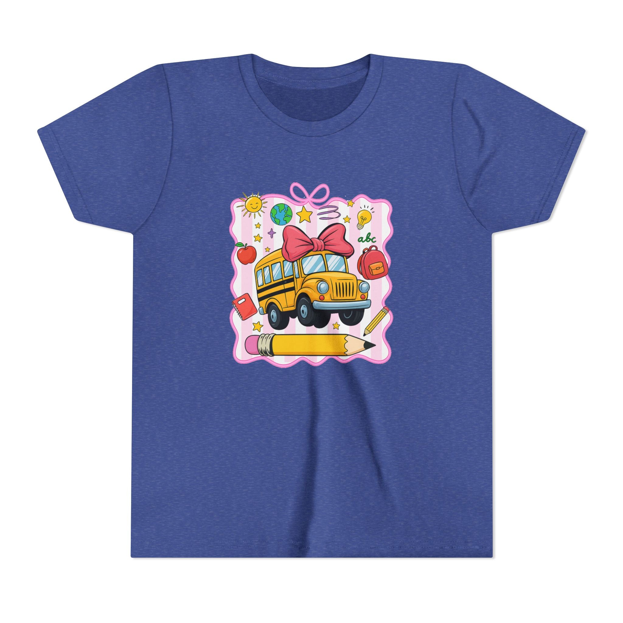Youth Tee — Cute School Bus Back to School Kids Shirt (Pencil, Apple, Sun)