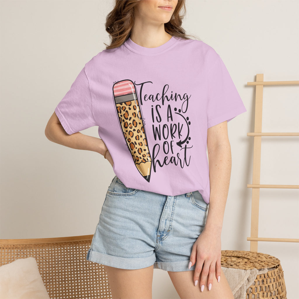 Teaching Is a Work of Heart Leopard Pencil T-Shirt — Teacher Appreciation Gift