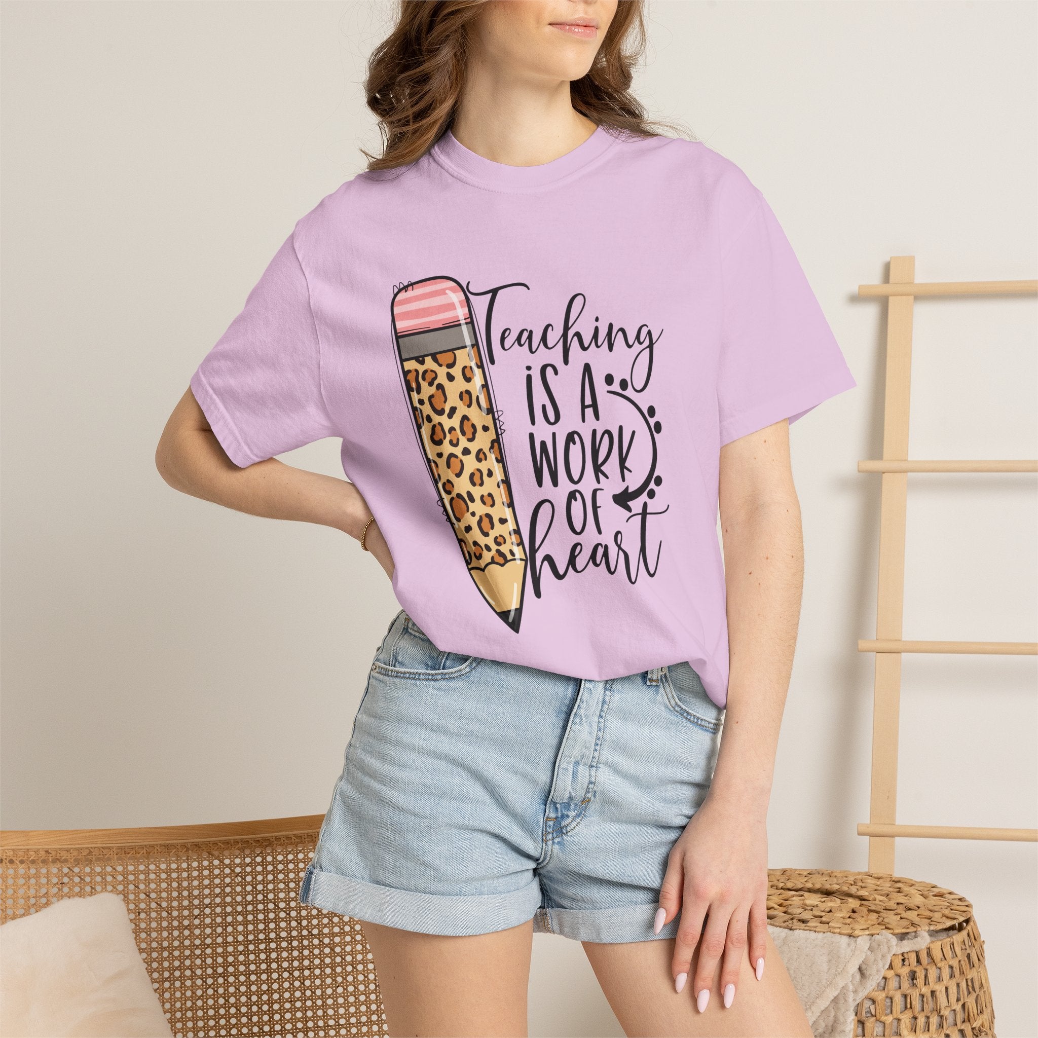 Teaching Is a Work of Heart Leopard Pencil T-Shirt — Teacher Appreciation Gift