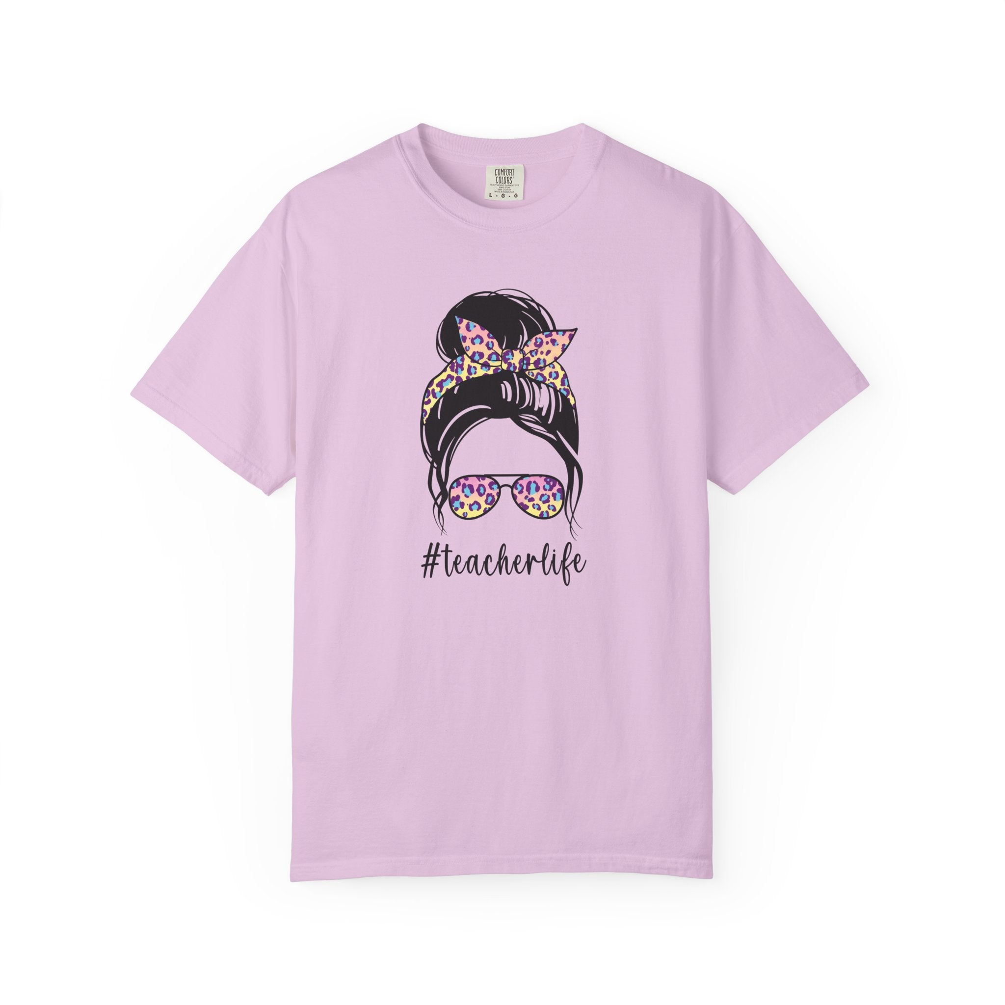 Teacher Life Floral Messy Bun T-Shirt