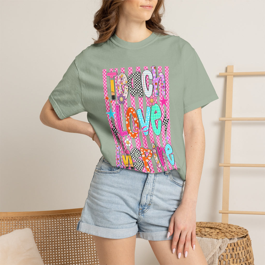 Teach Love Inspire T-Shirt — Colorful Positive Teacher Appreciation Tee
