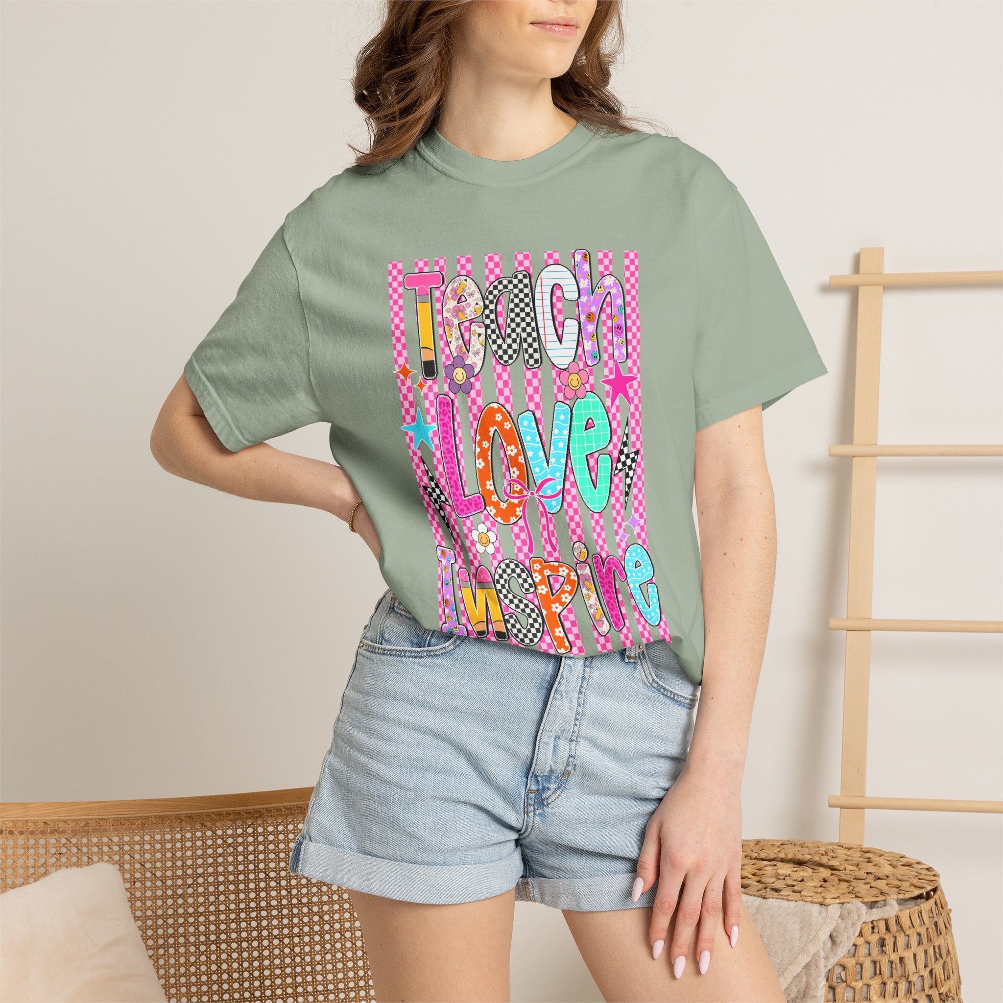 Teach Love Inspire T-Shirt — Colorful Positive Teacher Appreciation Tee