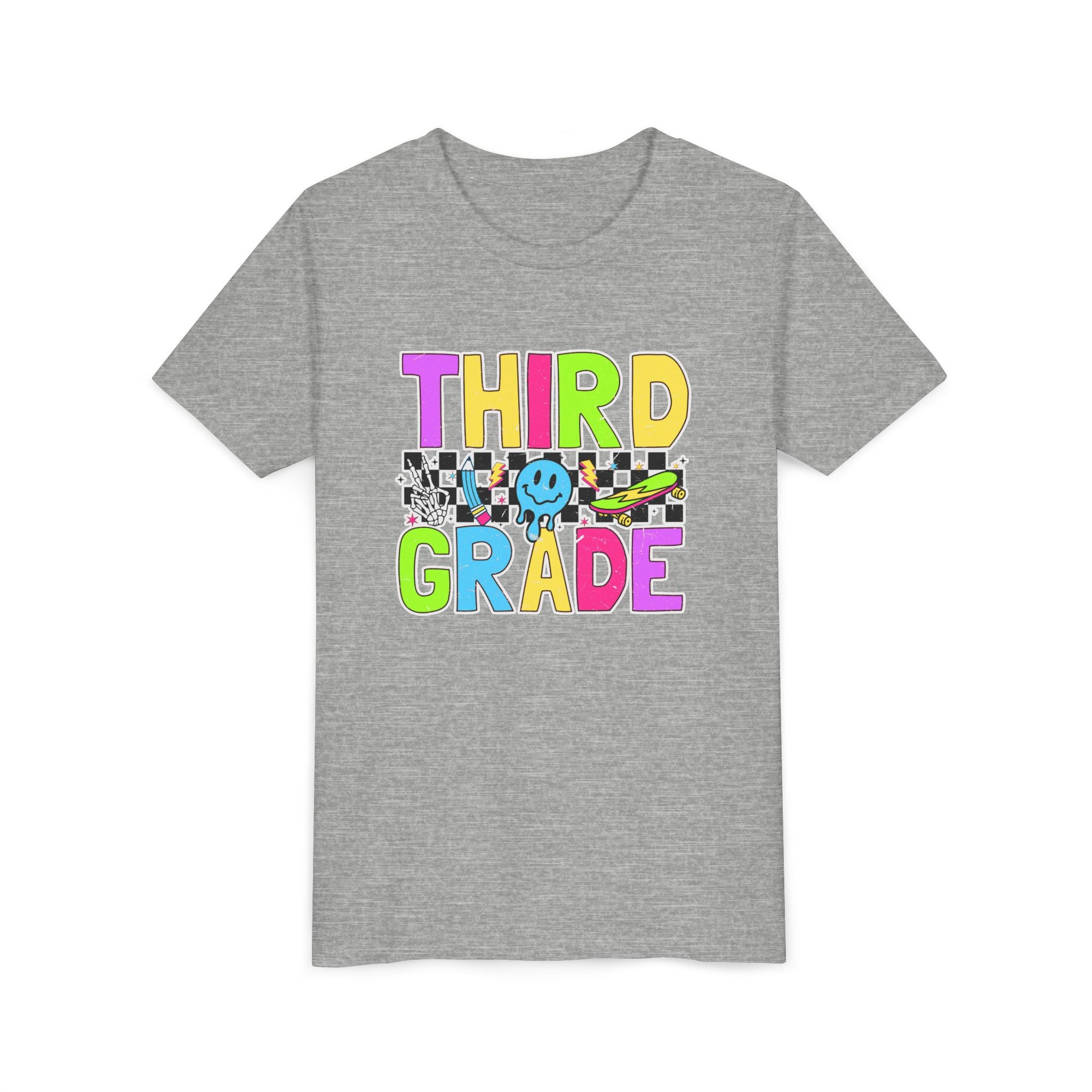 Third Grade Youth T‑Shirt — Colorful Checkerboard Smileback School Tee