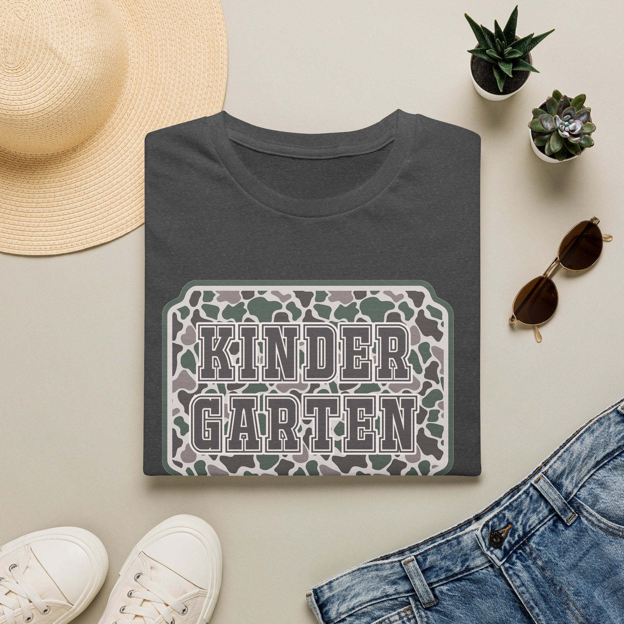 Kindergarten Camo T‑Shirt — Back to School Graphic Tee for Kids & Teachers