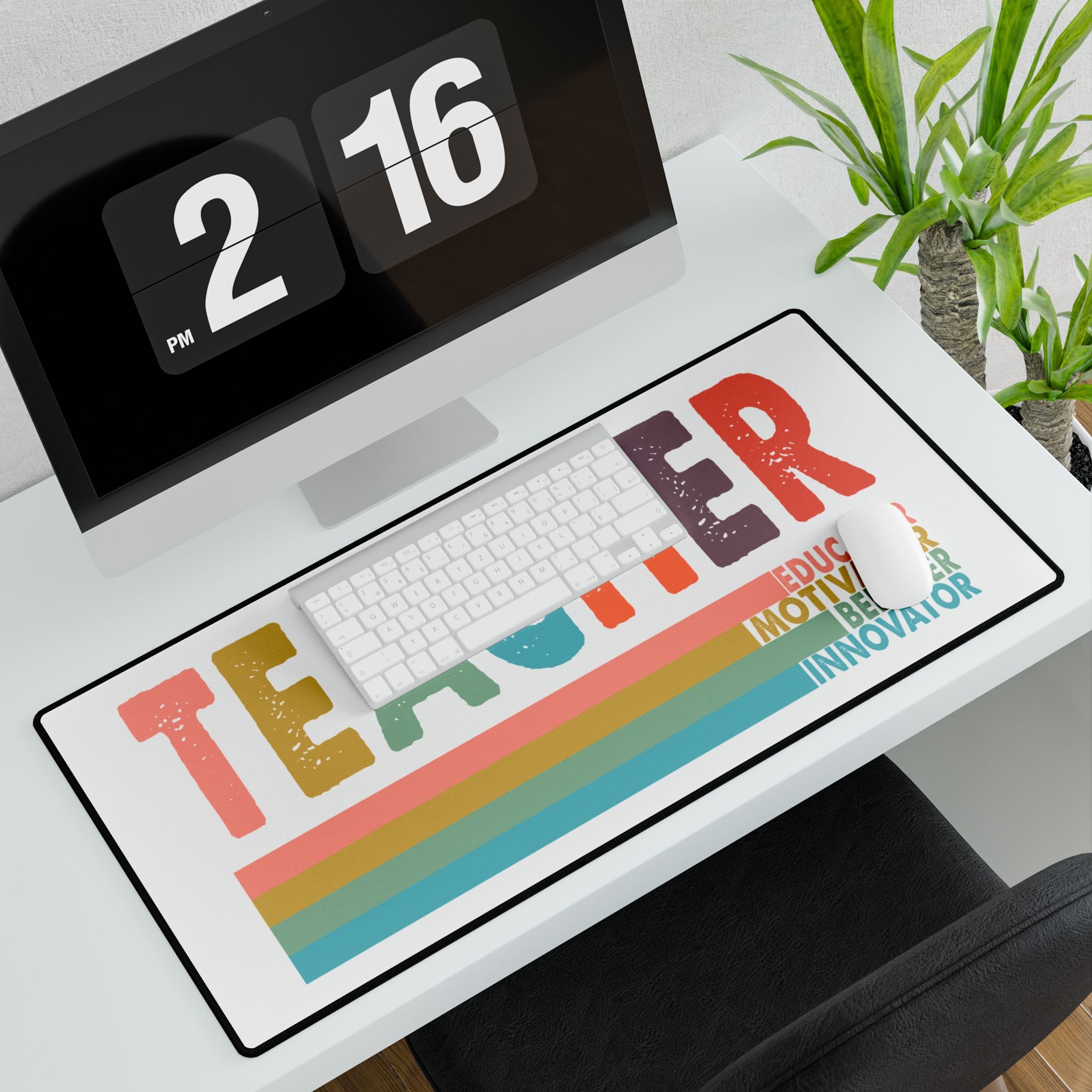 Teacher Desk Mat — Colorful Retro 'TEACHER' Design (Educator • Motivator • Believer • Innovator)