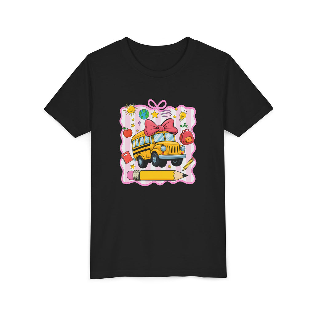 Youth Tee — Cute School Bus Back to School Kids Shirt (Pencil, Apple, Sun)