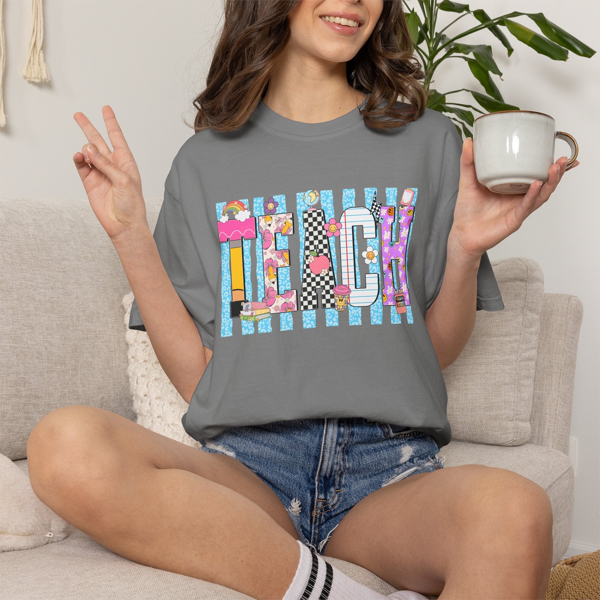 Teacher Stripe Patchwork T-Shirt