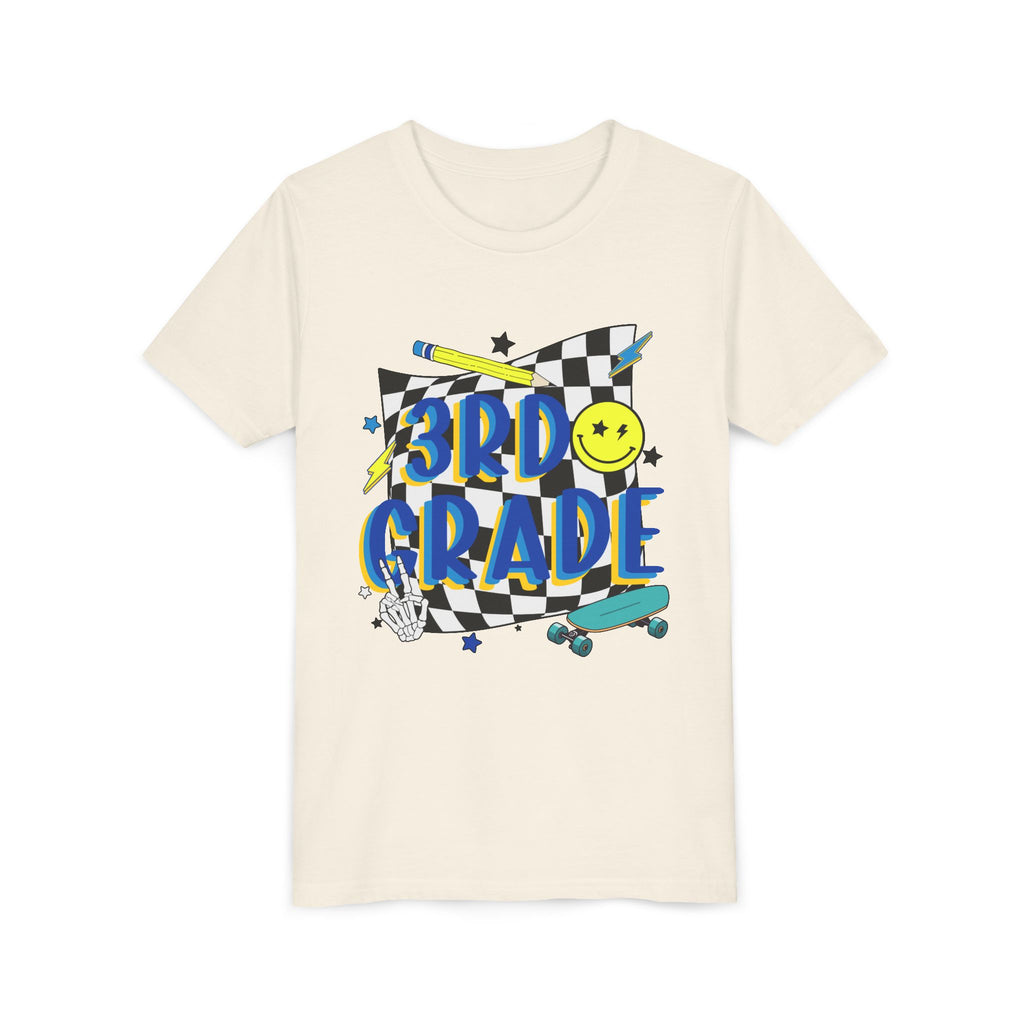 3rd Grade Youth Tee - Back-to-School Smiley Skateboard Design