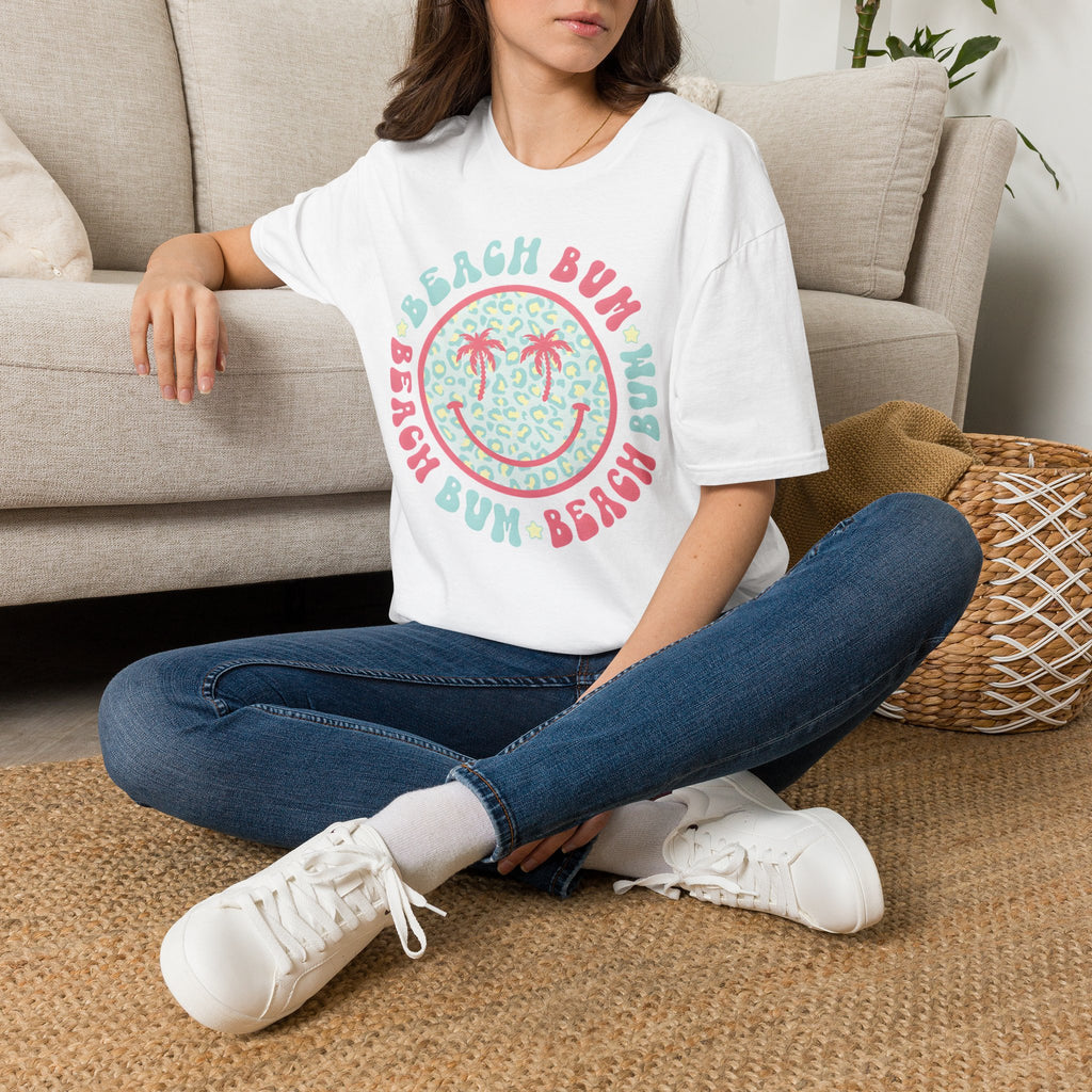 Beach Bum Smiley T-Shirt — Pastel Palm Tree Graphic