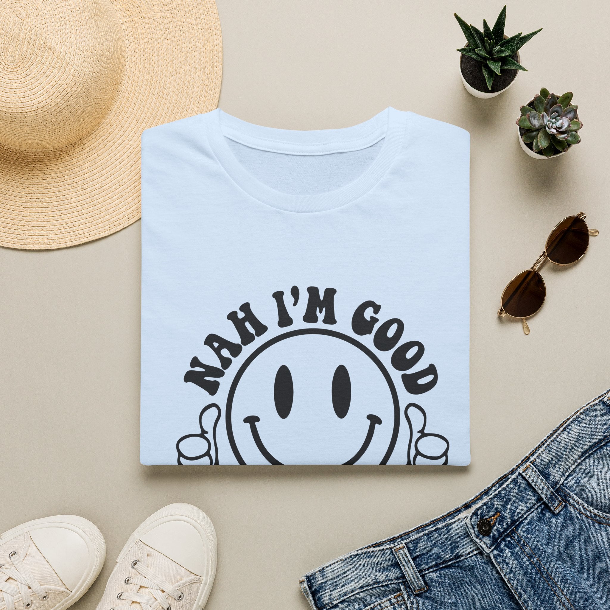 Nah I'm Good Smiley T-Shirt — Thumbs-Up Retro Graphic Tee